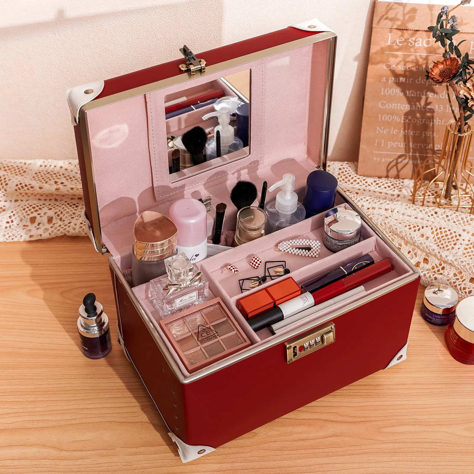 urecity Vintage Leather Makeup Train Case 12.5 inches