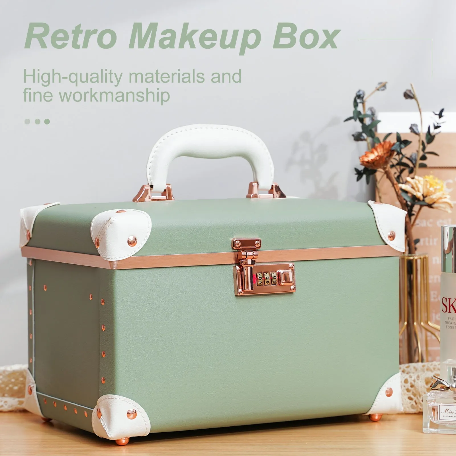 urecity Vintage Leather Makeup Train Case 12.5 inches