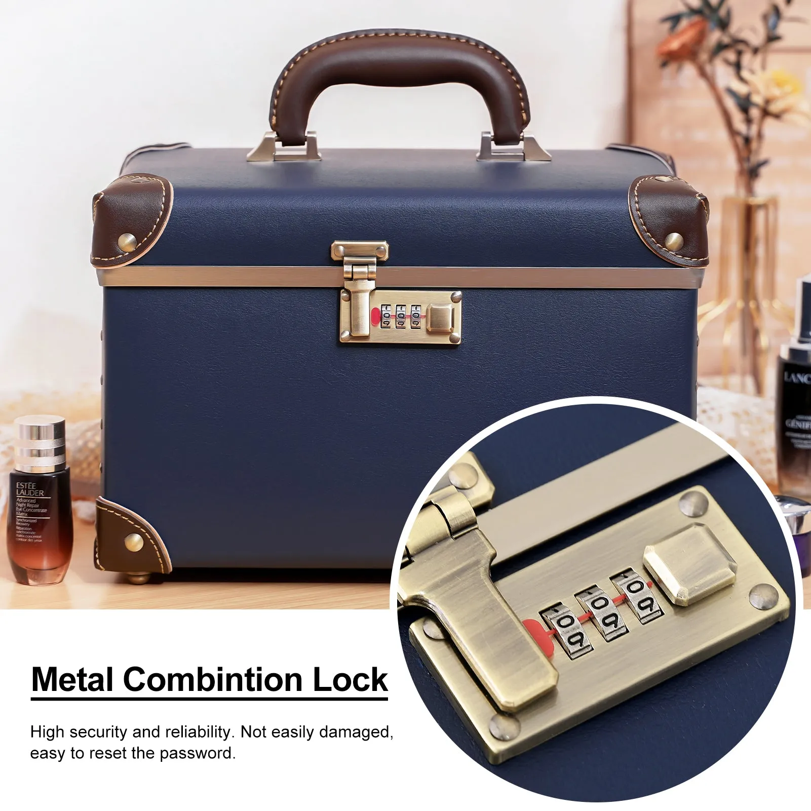 urecity Vintage Leather Makeup Train Case 12.5 inches