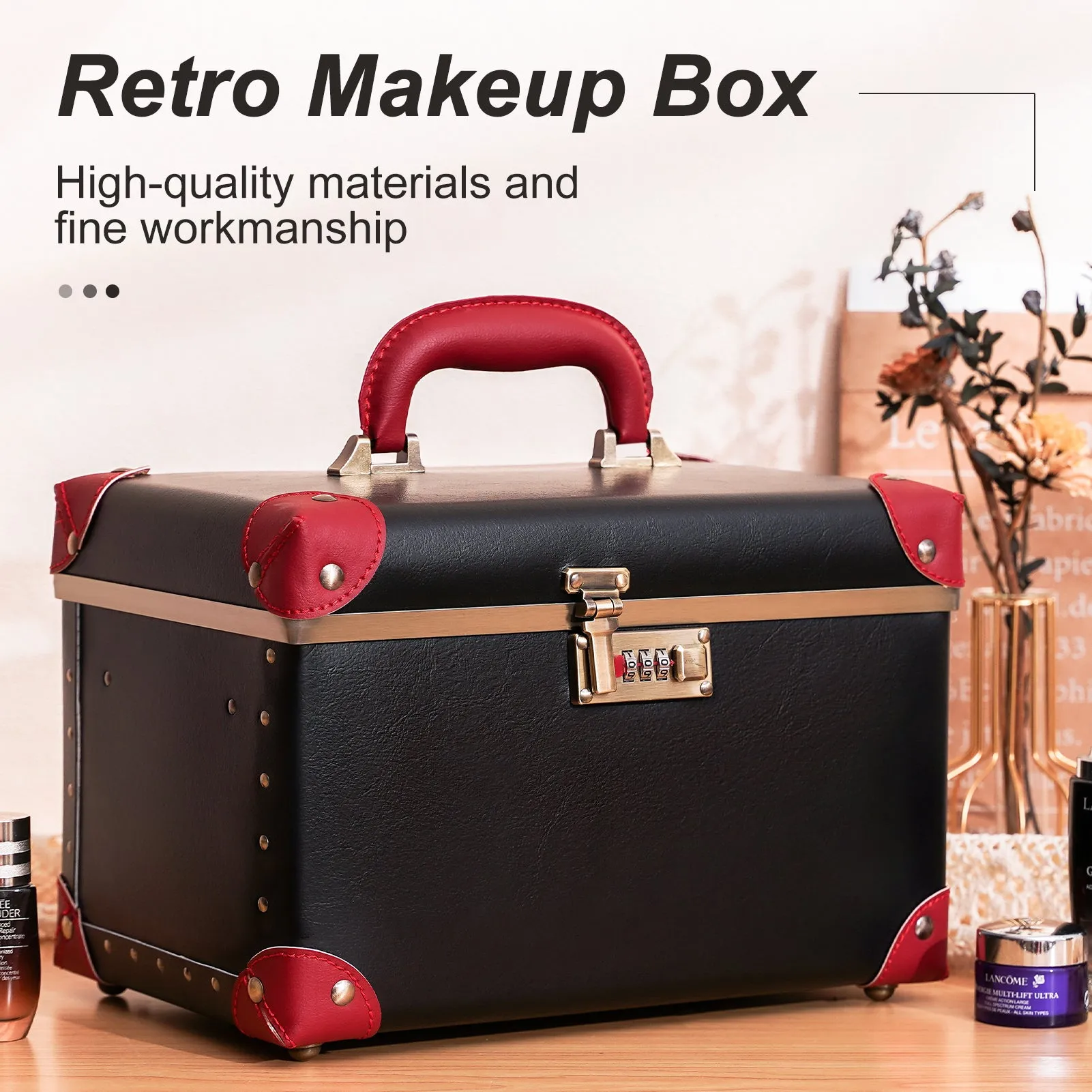 urecity Vintage Leather Makeup Train Case 12.5 inches