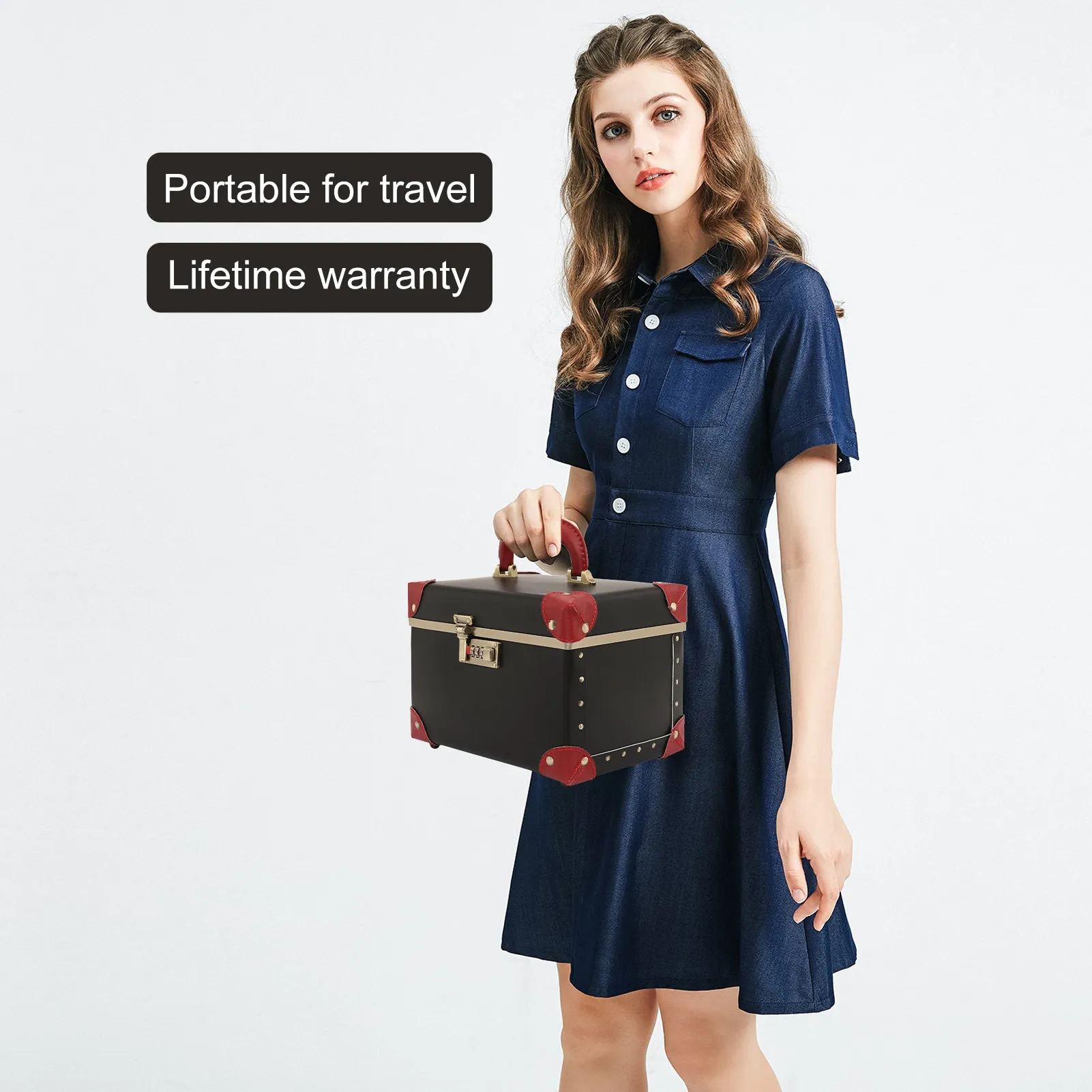 urecity Vintage Leather Makeup Train Case 12.5 inches