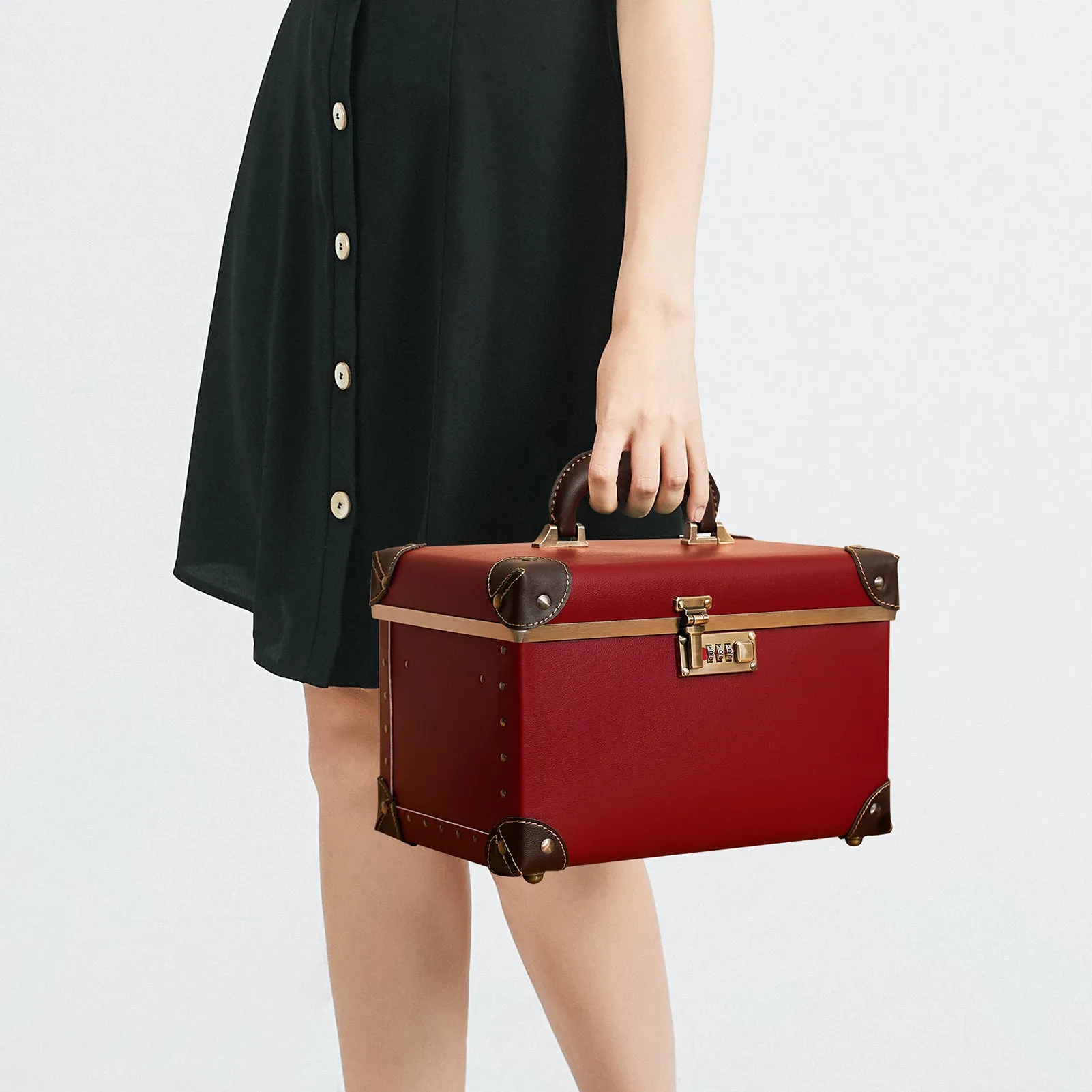 urecity Vintage Leather Makeup Train Case 12.5 inches