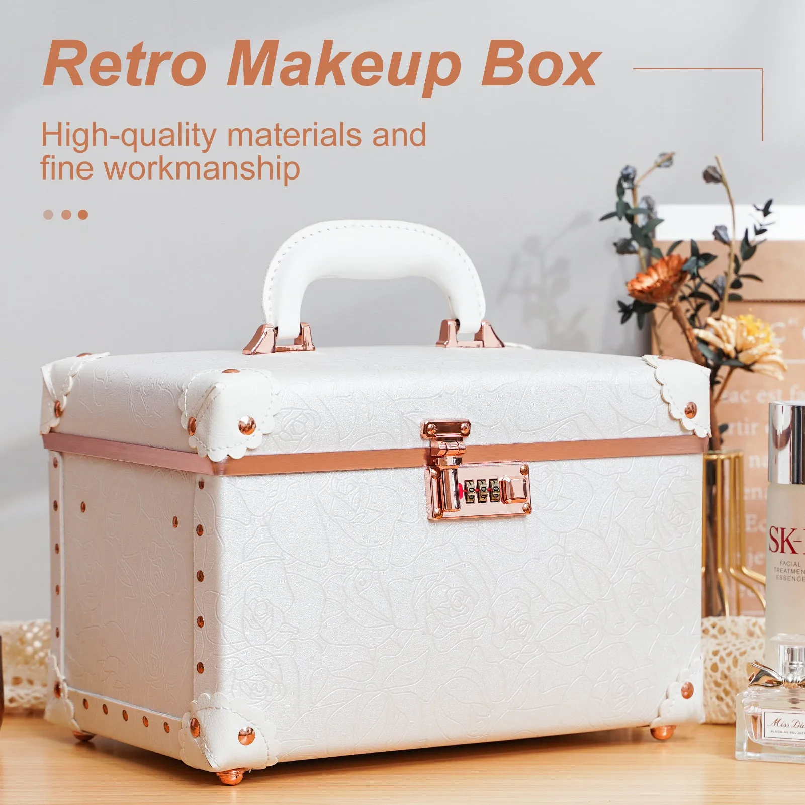 urecity Vintage Leather Makeup Train Case 12.5 inches