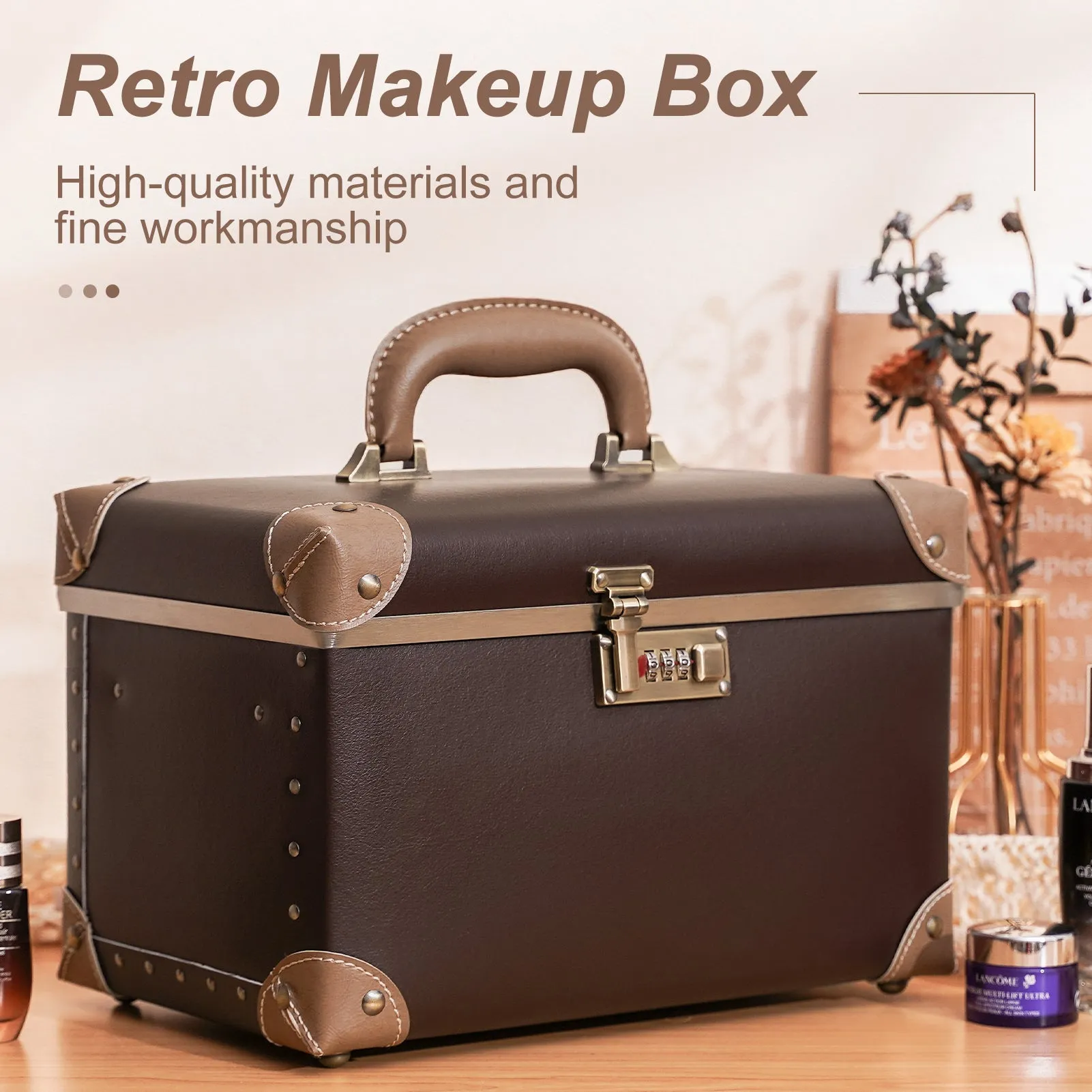 urecity Vintage Leather Makeup Train Case 12.5 inches
