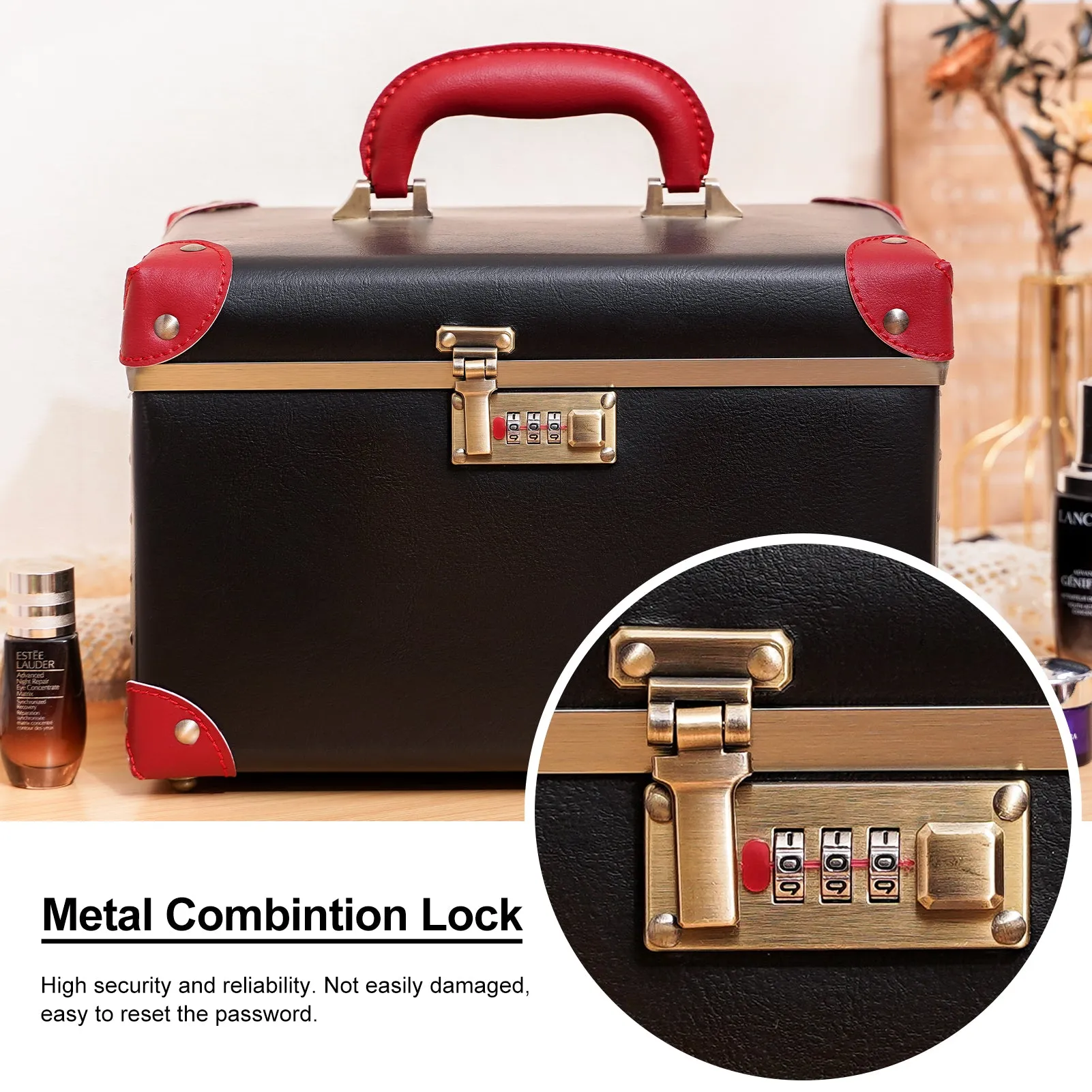 urecity Vintage Leather Makeup Train Case 12.5 inches
