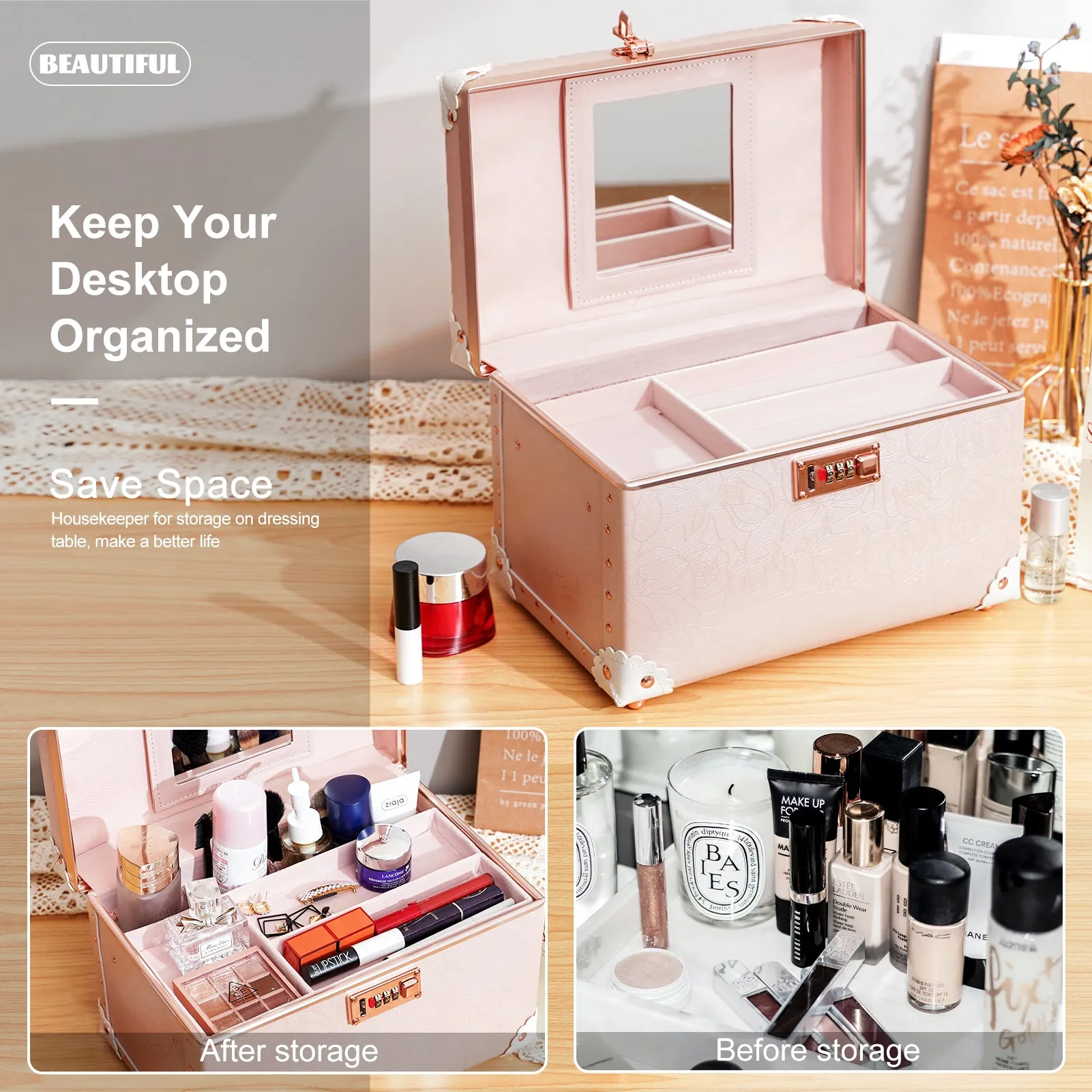 urecity Vintage Leather Makeup Train Case 12.5 inches