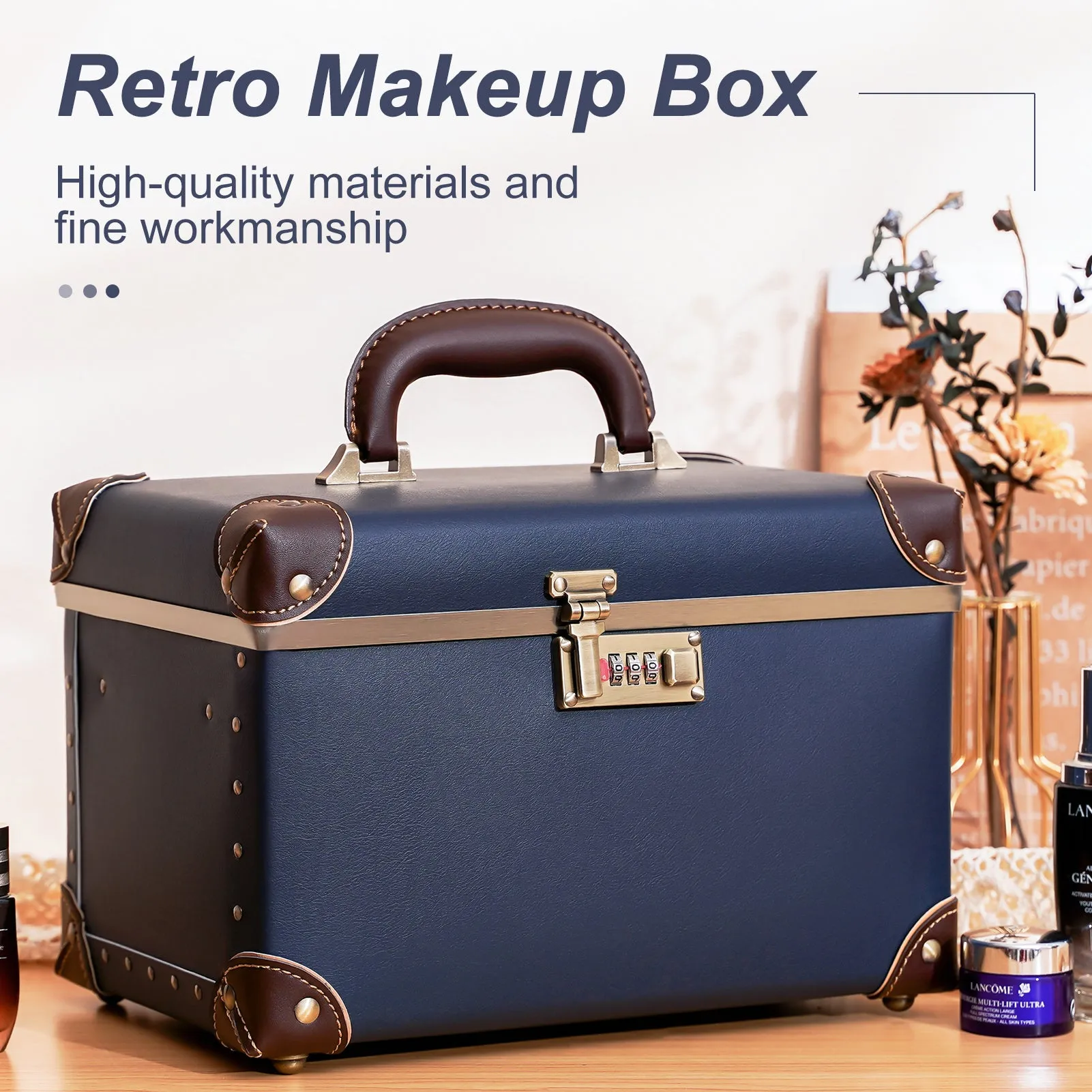 urecity Vintage Leather Makeup Train Case 12.5 inches