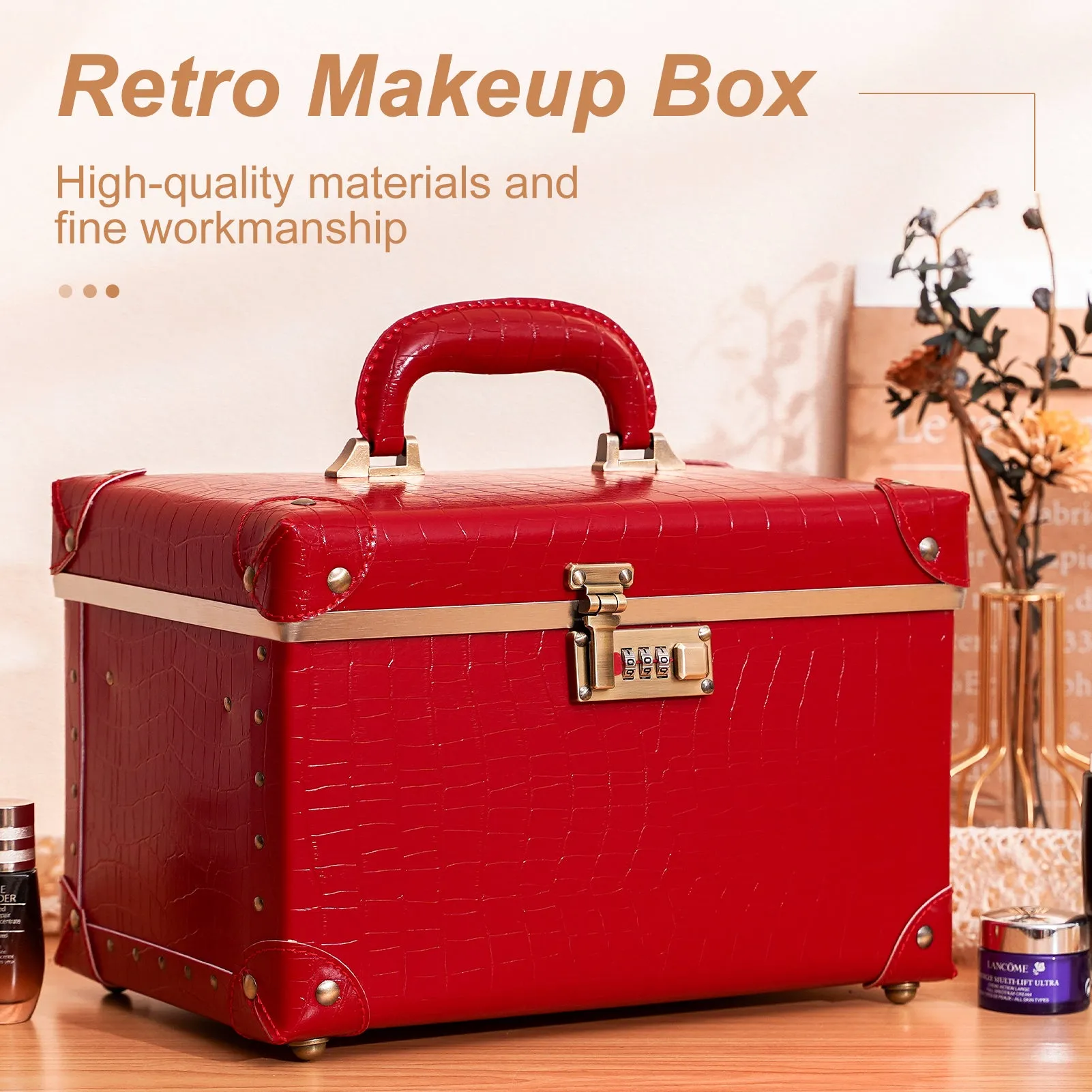 urecity Vintage Leather Makeup Train Case 12.5 inches