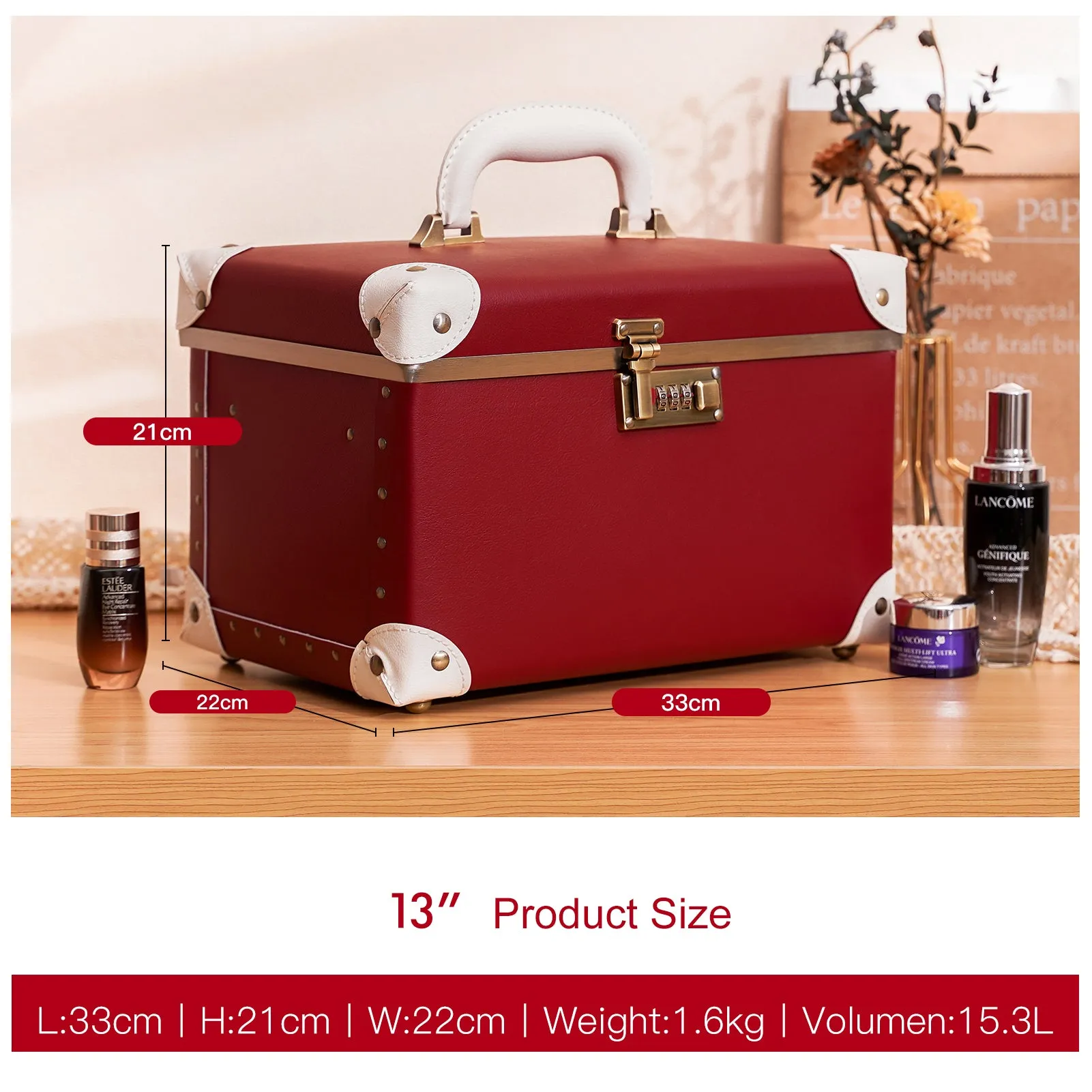 urecity Vintage Leather Makeup Train Case 12.5 inches
