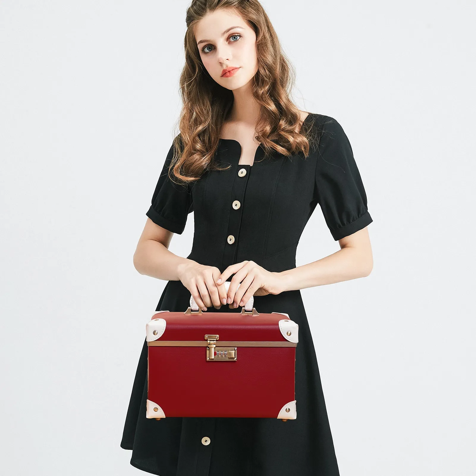 urecity Vintage Leather Makeup Train Case 12.5 inches