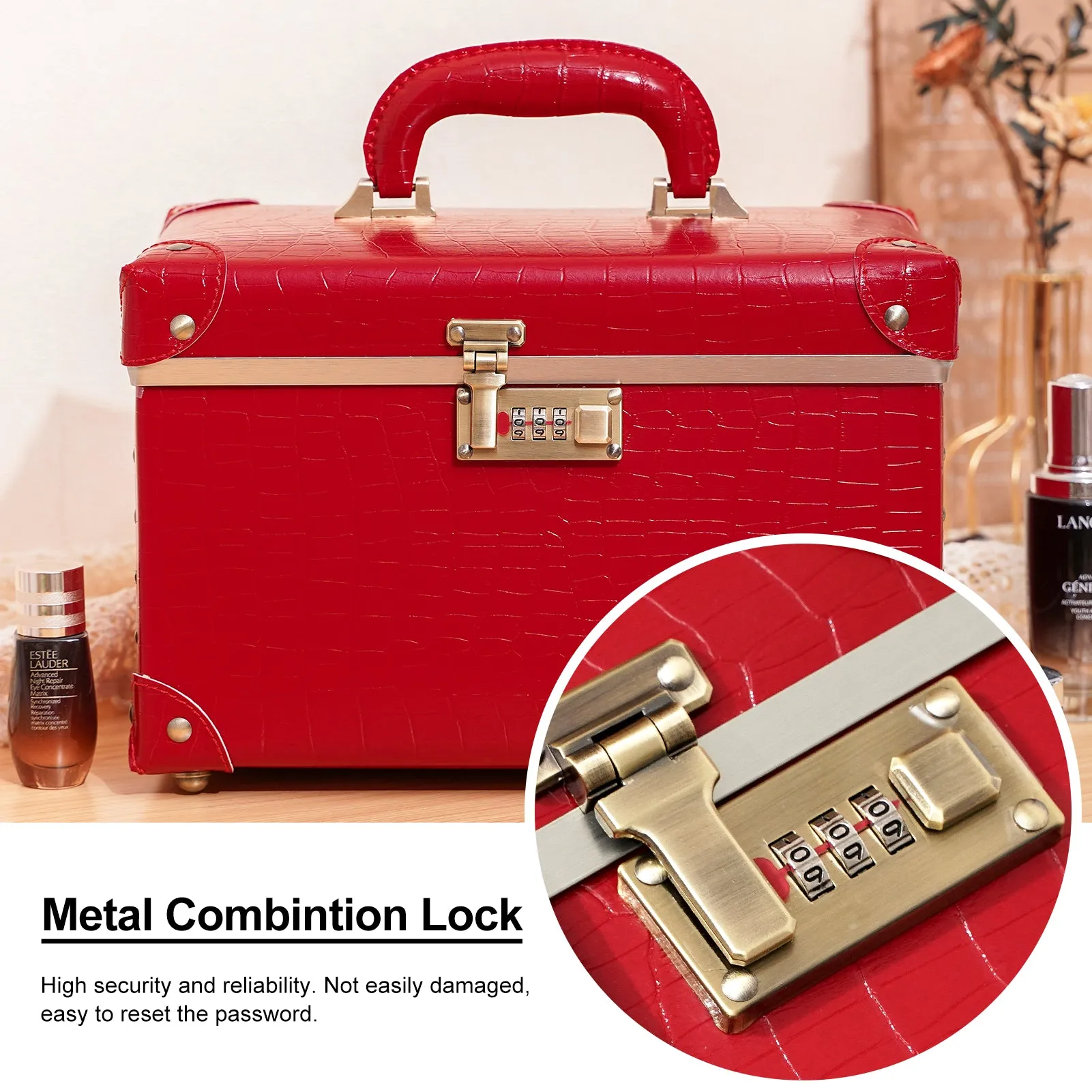 urecity Vintage Leather Makeup Train Case 12.5 inches