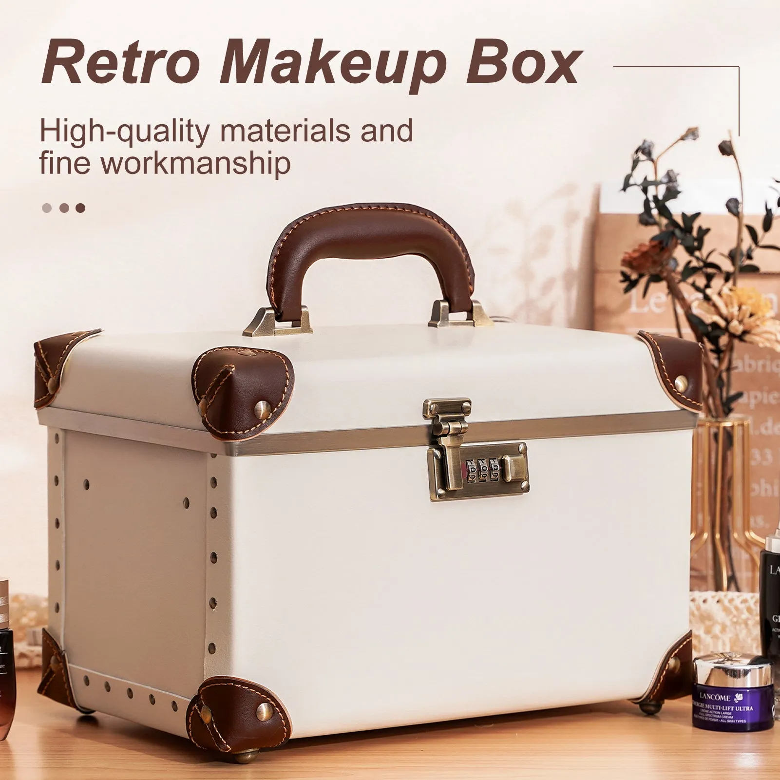 urecity Vintage Leather Makeup Train Case 12.5 inches
