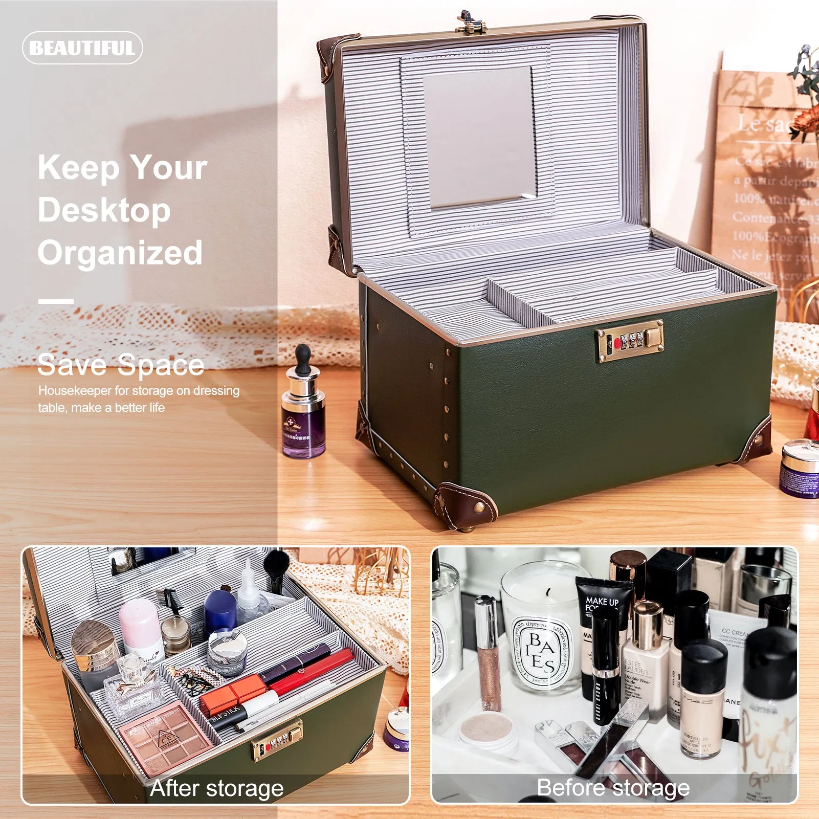 urecity Vintage Leather Makeup Train Case 12.5 inches