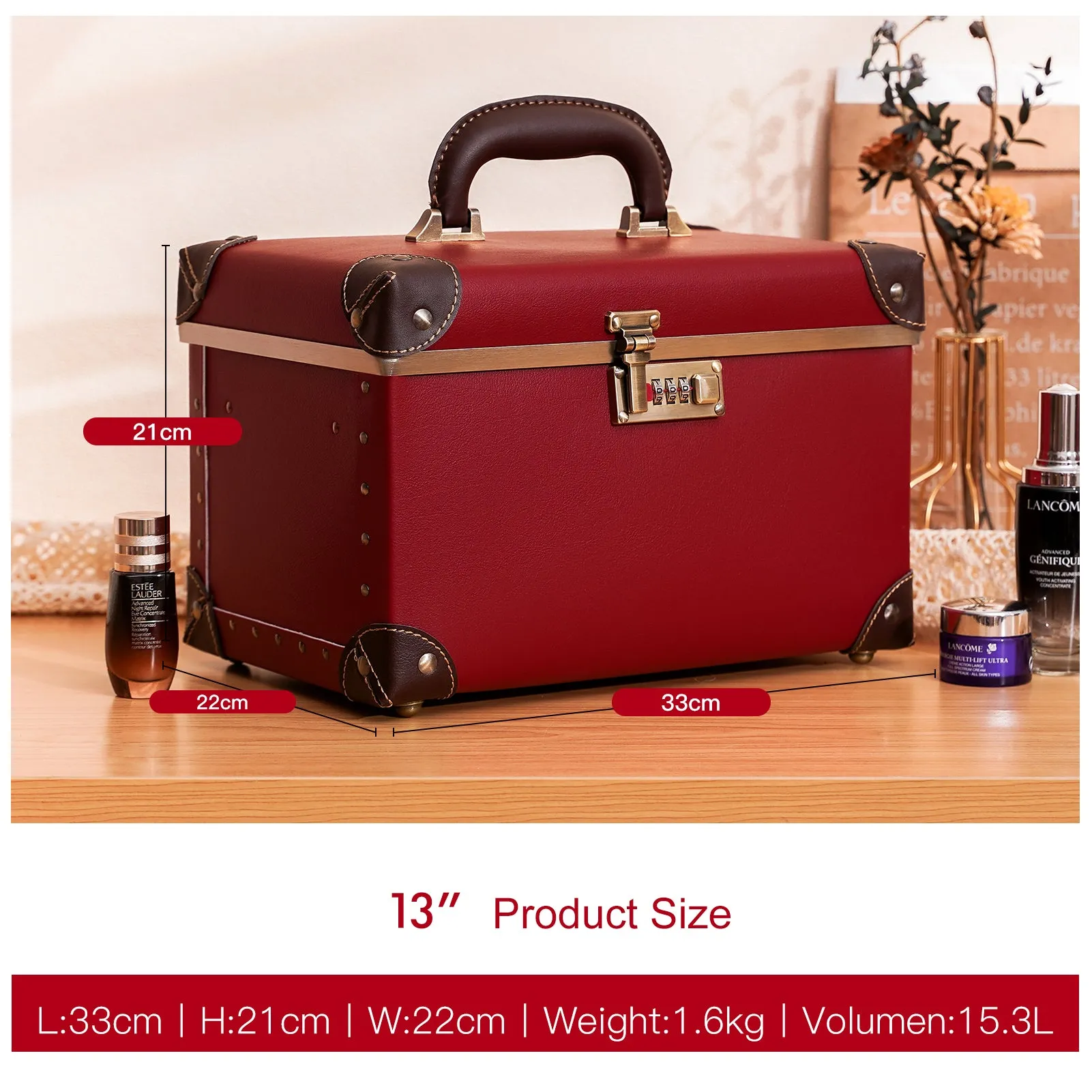 urecity Vintage Leather Makeup Train Case 12.5 inches