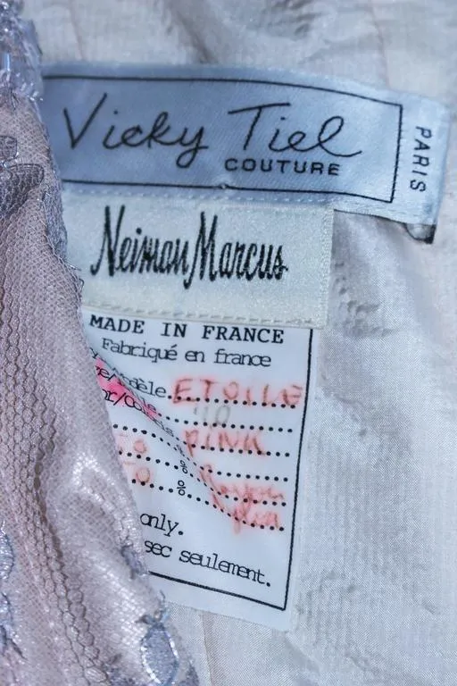 VICKY TIEL Blush Beaded Lace Corset Gown Size 4-6