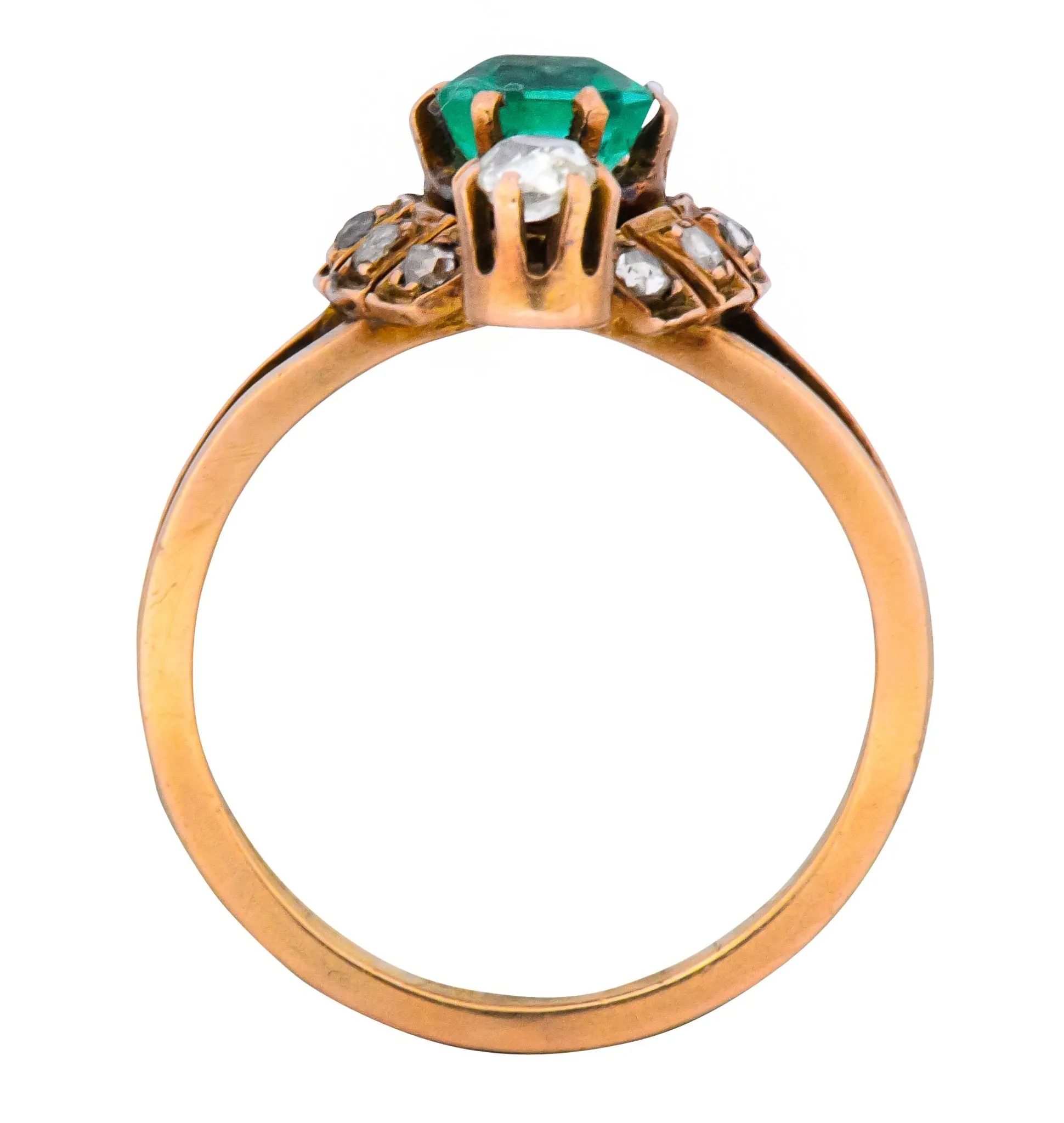 Victorian 1.25 CTW Emerald Diamond 14 Karat Rose Gold Halo Ring