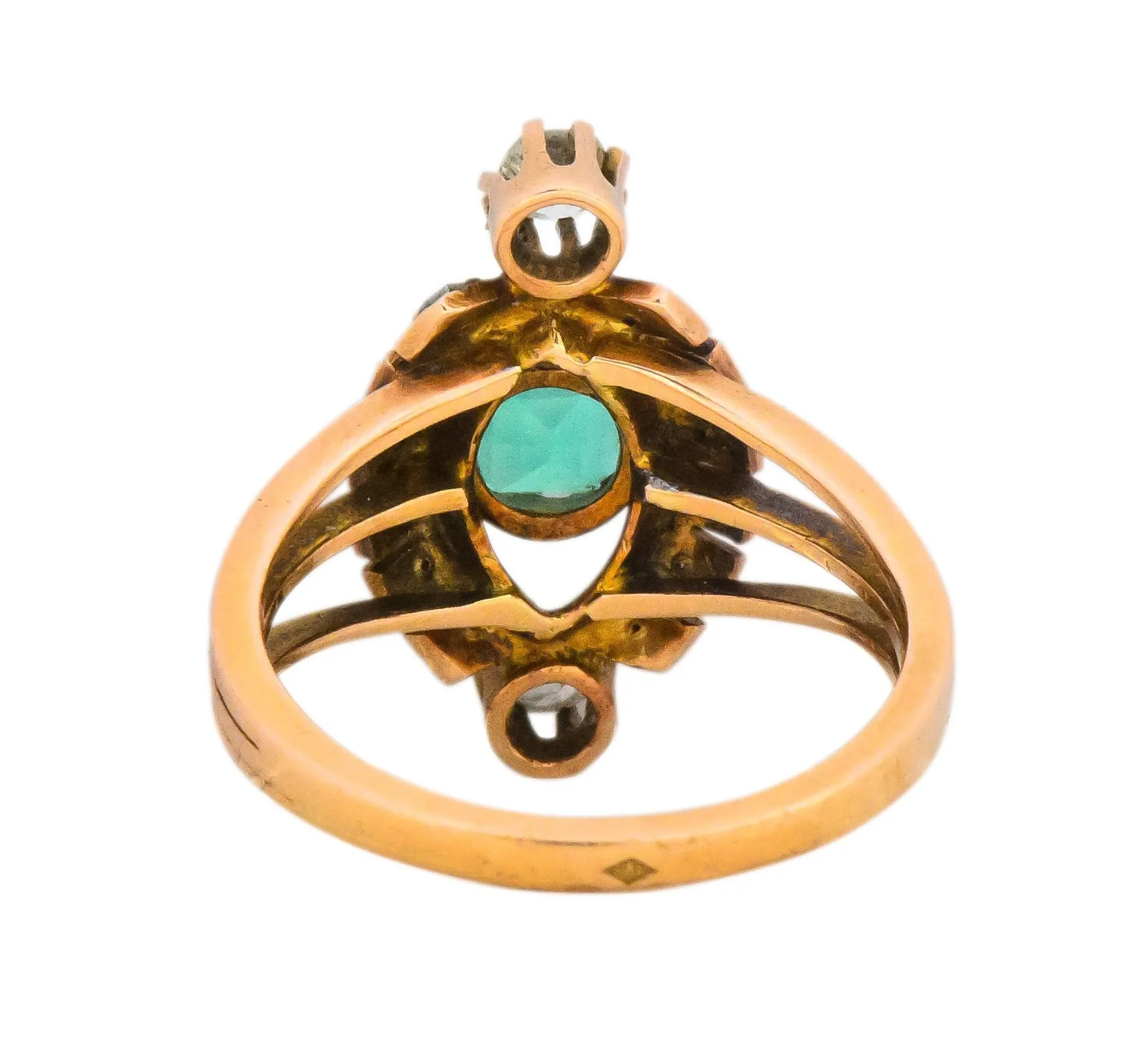 Victorian 1.25 CTW Emerald Diamond 14 Karat Rose Gold Halo Ring