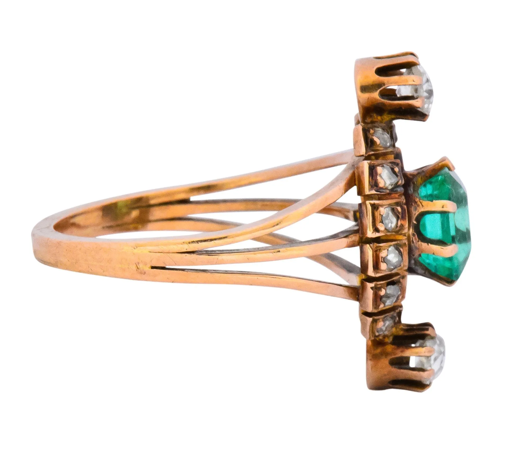 Victorian 1.25 CTW Emerald Diamond 14 Karat Rose Gold Halo Ring