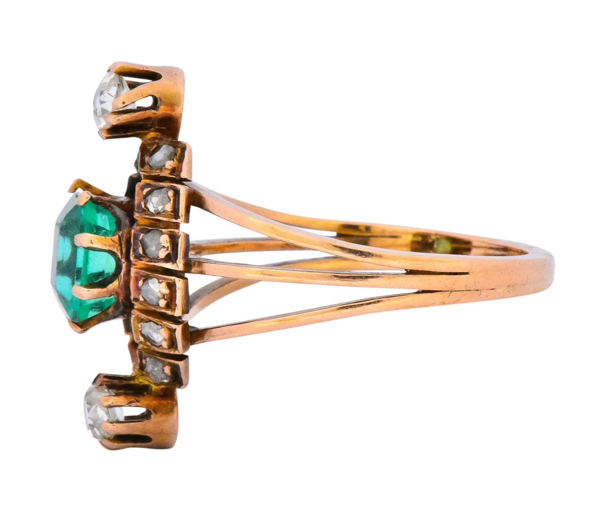 Victorian 1.25 CTW Emerald Diamond 14 Karat Rose Gold Halo Ring