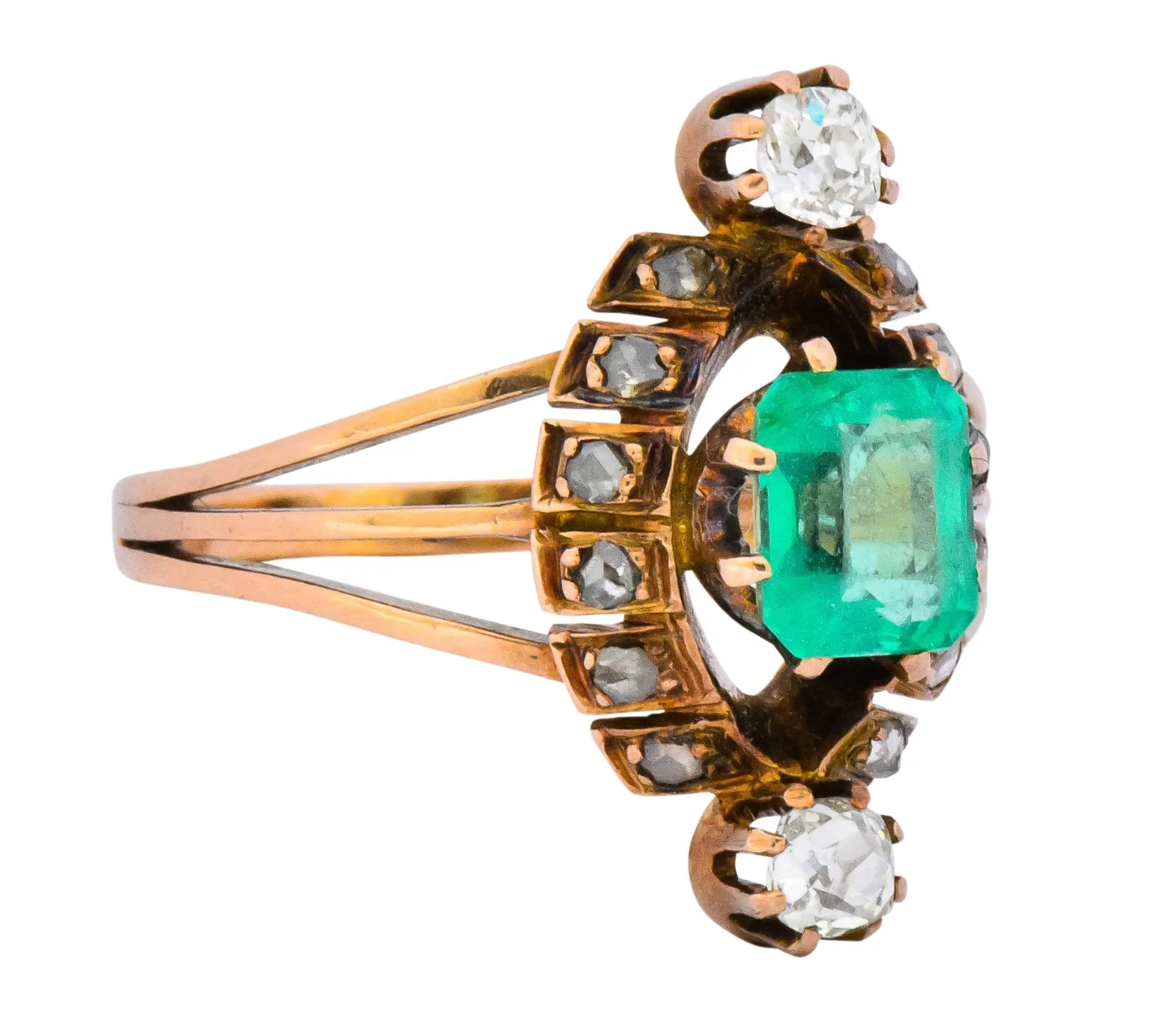 Victorian 1.25 CTW Emerald Diamond 14 Karat Rose Gold Halo Ring