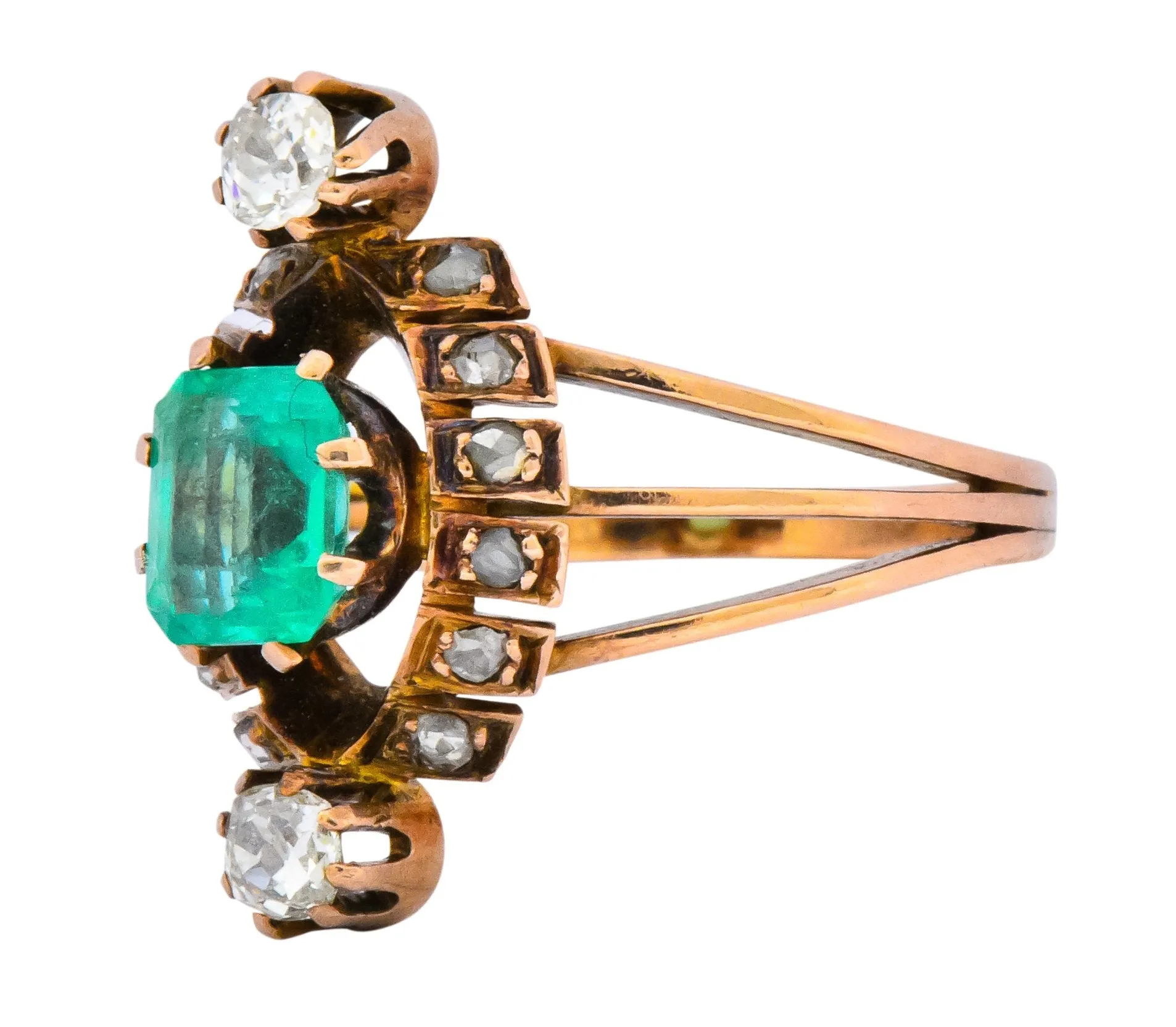 Victorian 1.25 CTW Emerald Diamond 14 Karat Rose Gold Halo Ring
