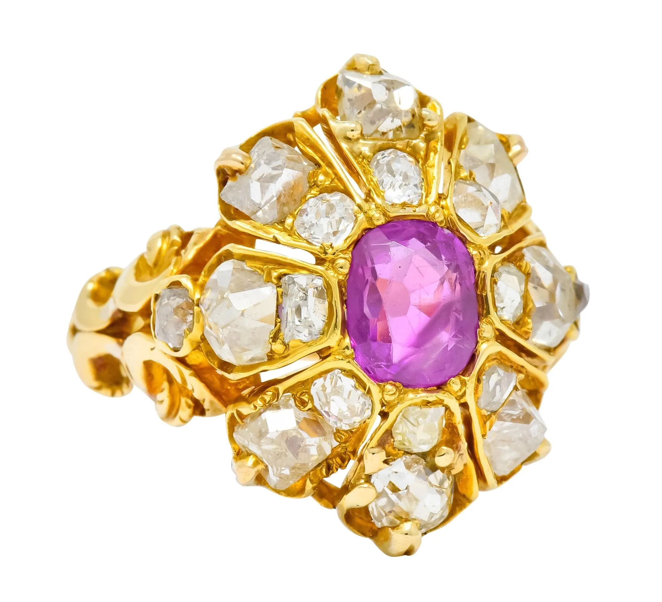 Victorian 3.10 CTW Ruby Diamond 18 Karat Gold Cluster Ring