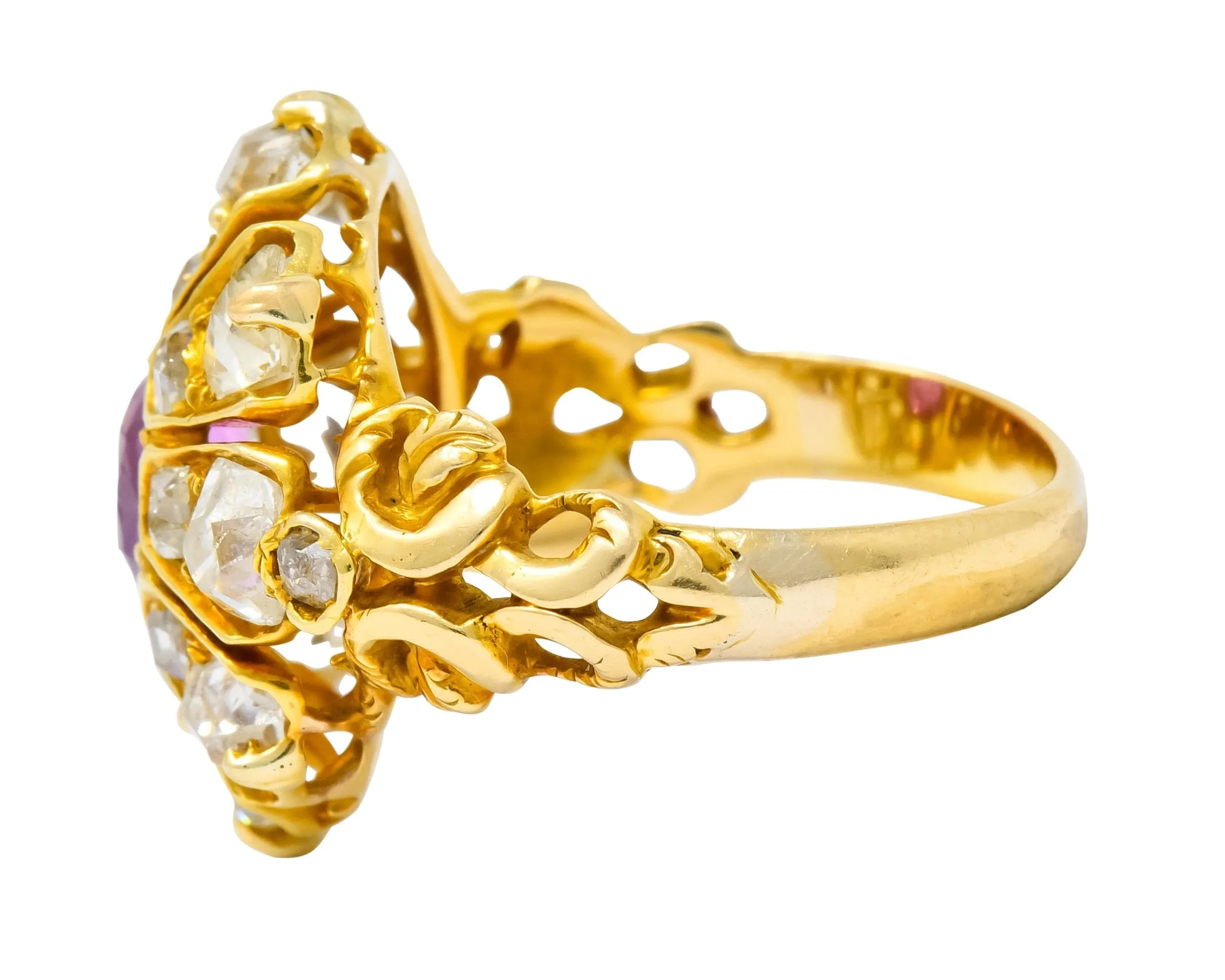 Victorian 3.10 CTW Ruby Diamond 18 Karat Gold Cluster Ring