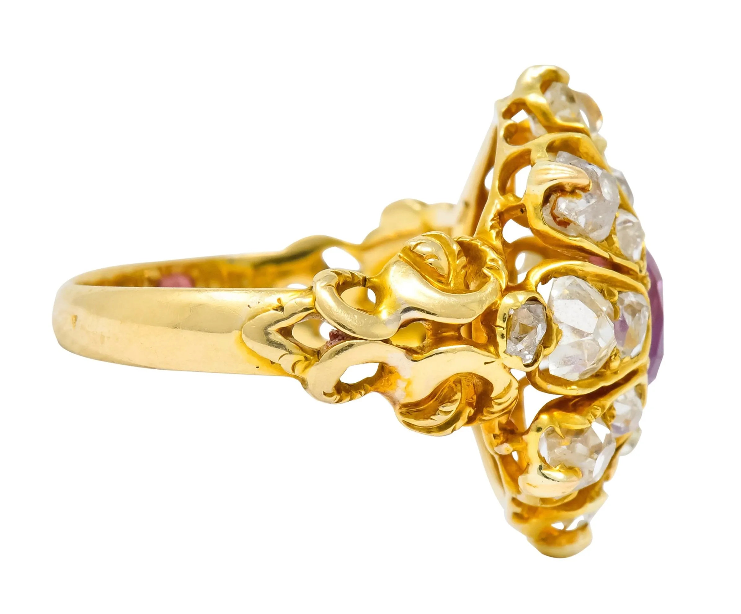Victorian 3.10 CTW Ruby Diamond 18 Karat Gold Cluster Ring