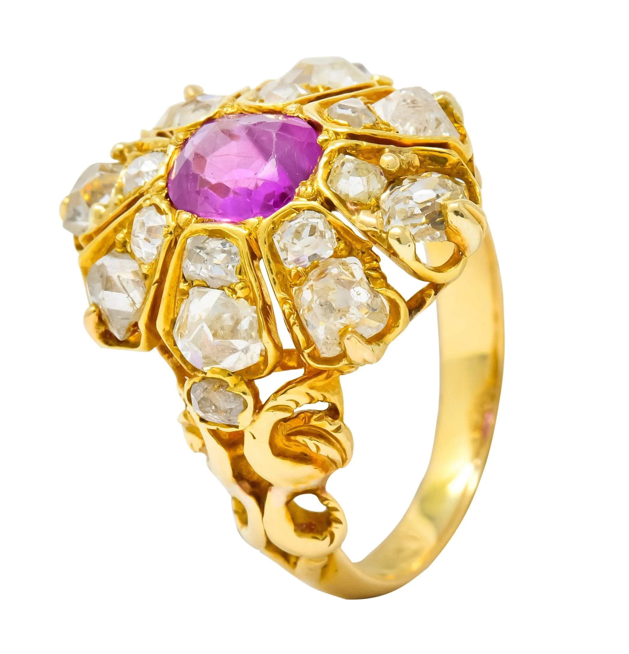 Victorian 3.10 CTW Ruby Diamond 18 Karat Gold Cluster Ring