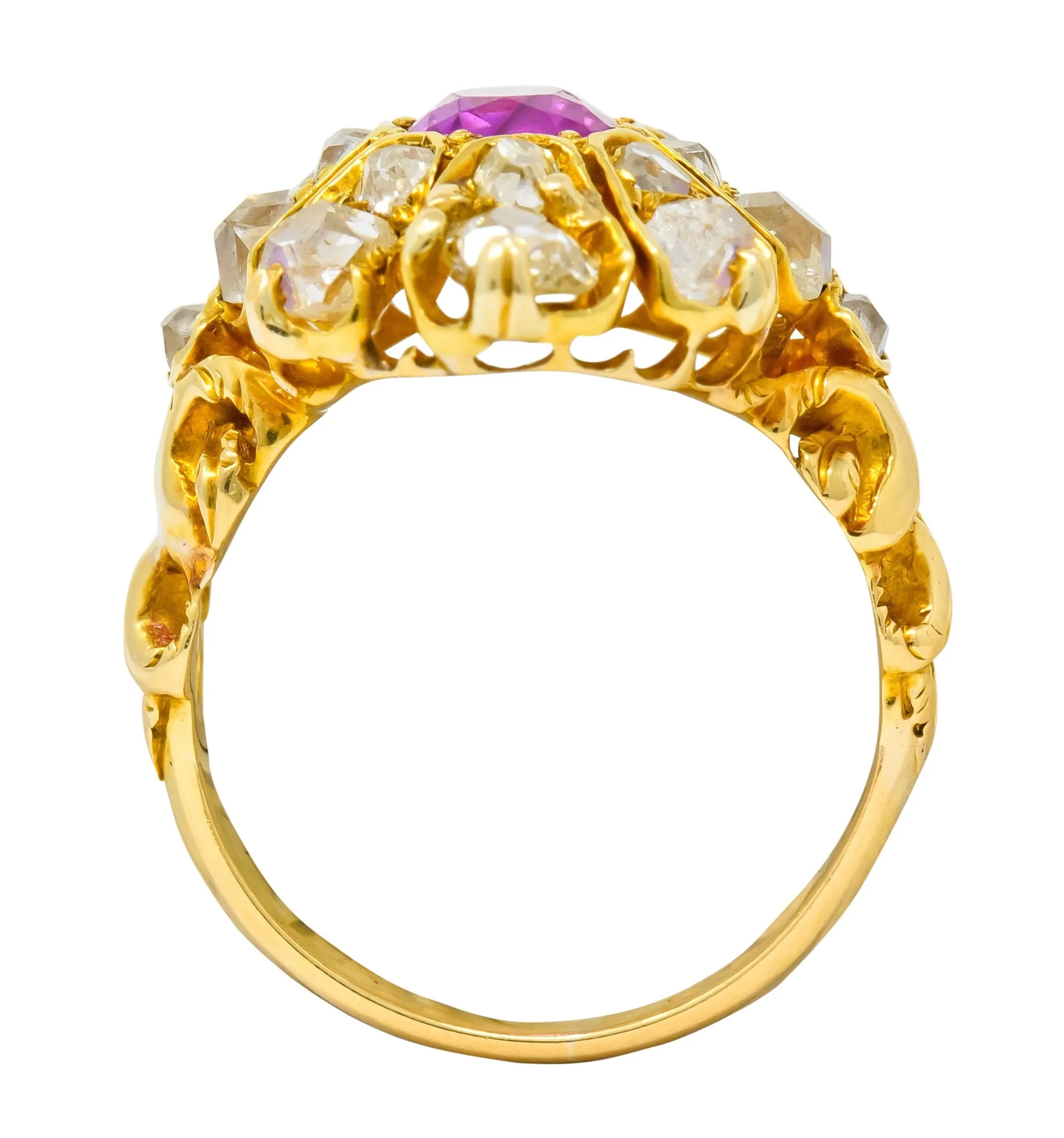 Victorian 3.10 CTW Ruby Diamond 18 Karat Gold Cluster Ring