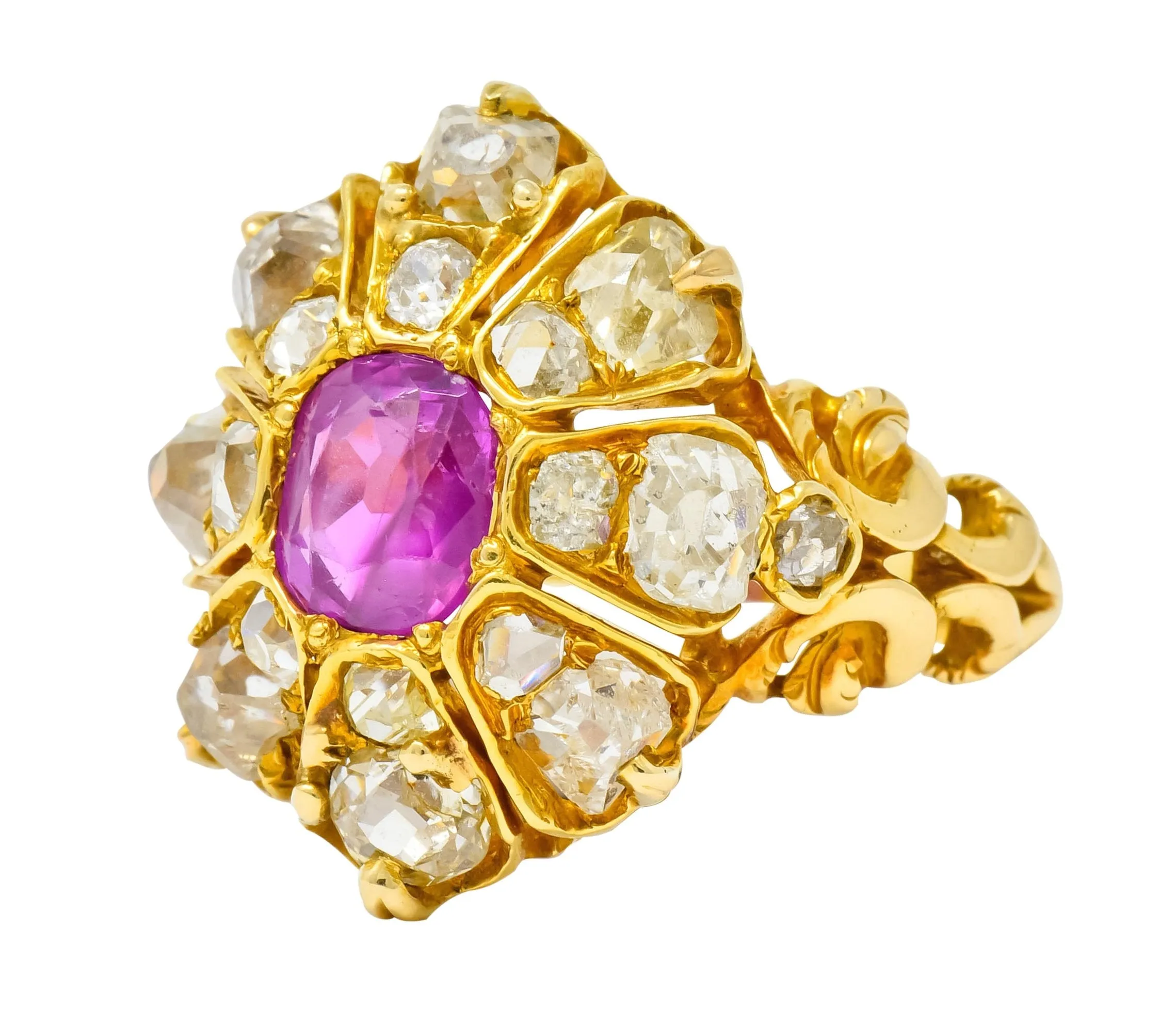 Victorian 3.10 CTW Ruby Diamond 18 Karat Gold Cluster Ring