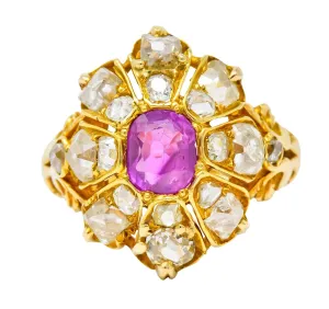 Victorian 3.10 CTW Ruby Diamond 18 Karat Gold Cluster Ring