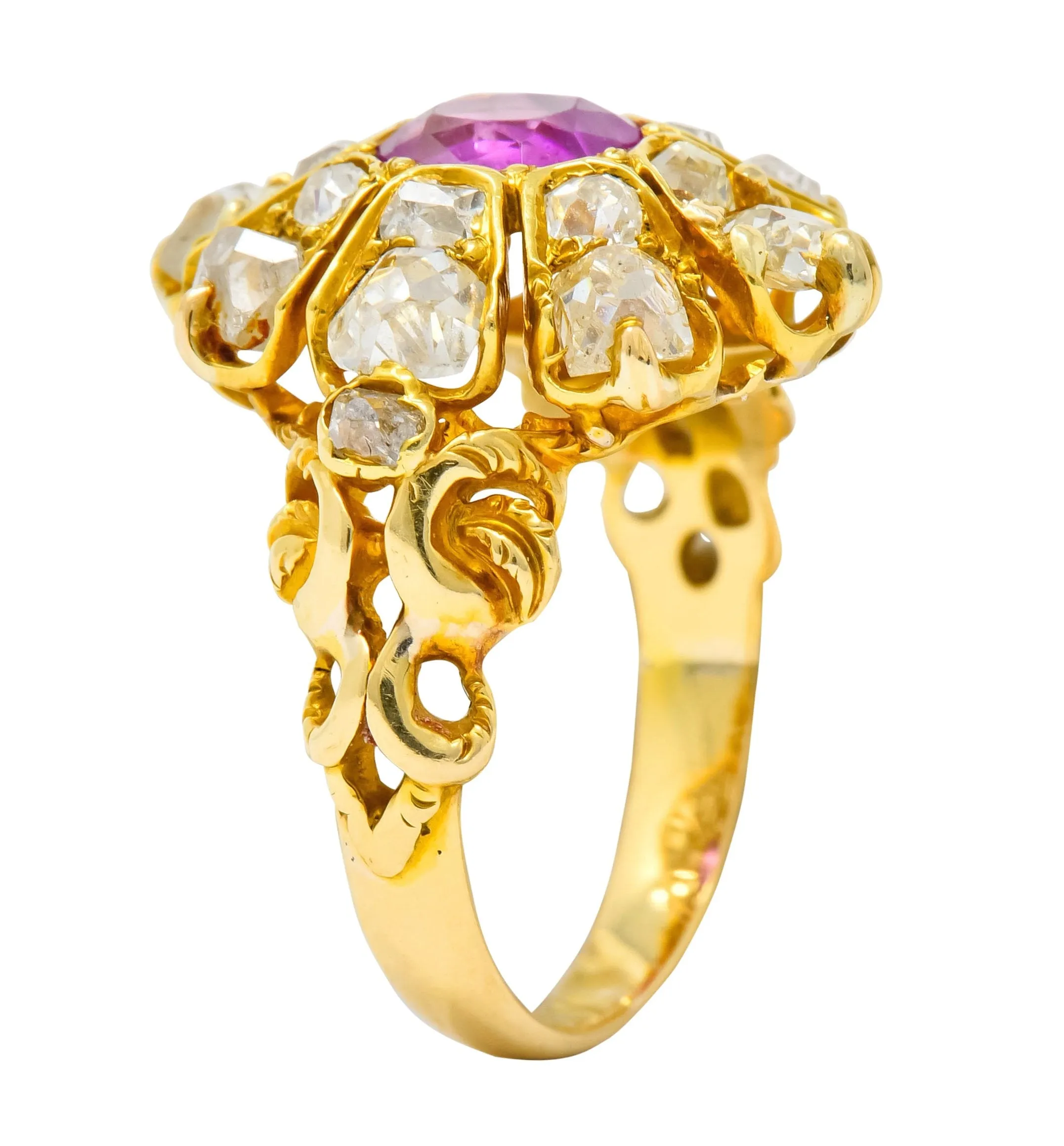 Victorian 3.10 CTW Ruby Diamond 18 Karat Gold Cluster Ring