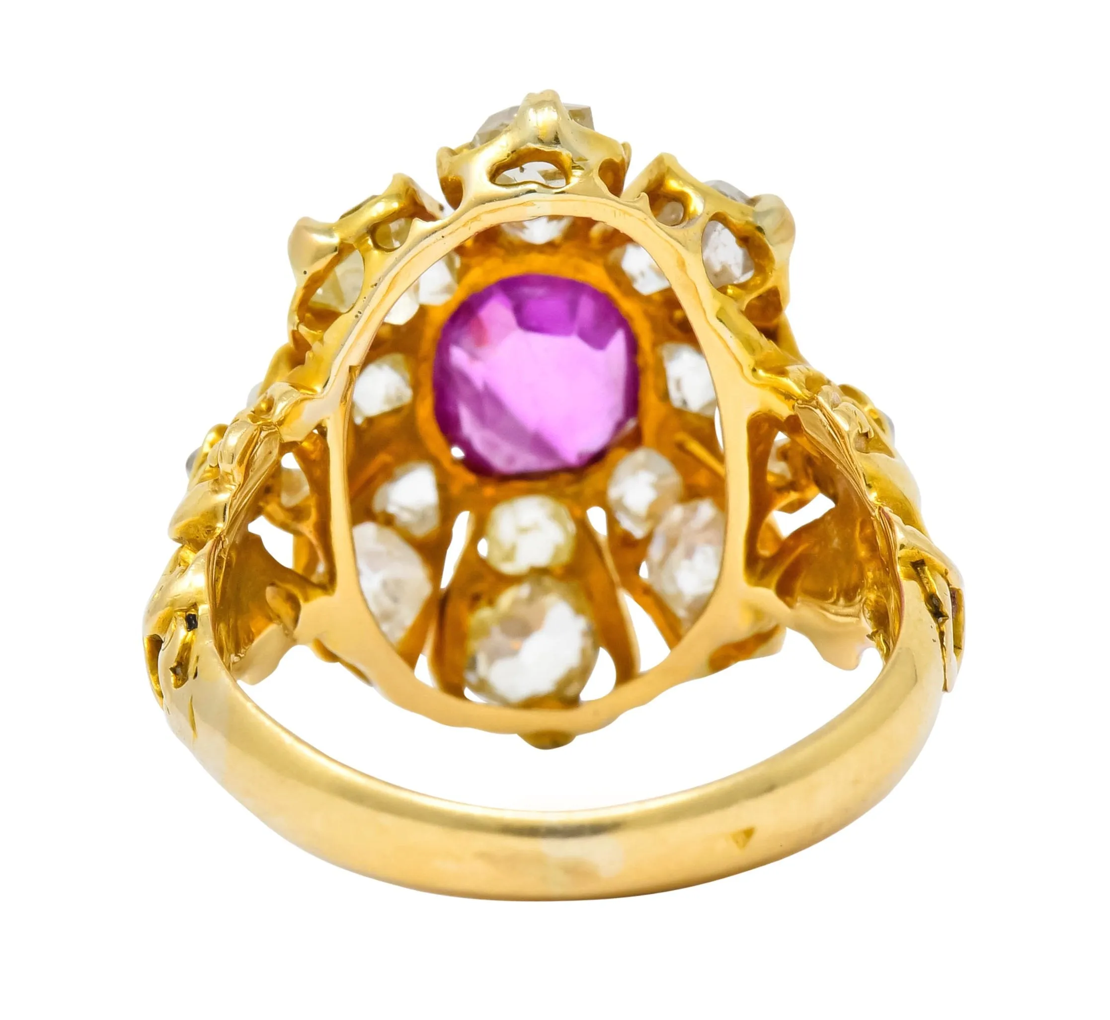 Victorian 3.10 CTW Ruby Diamond 18 Karat Gold Cluster Ring