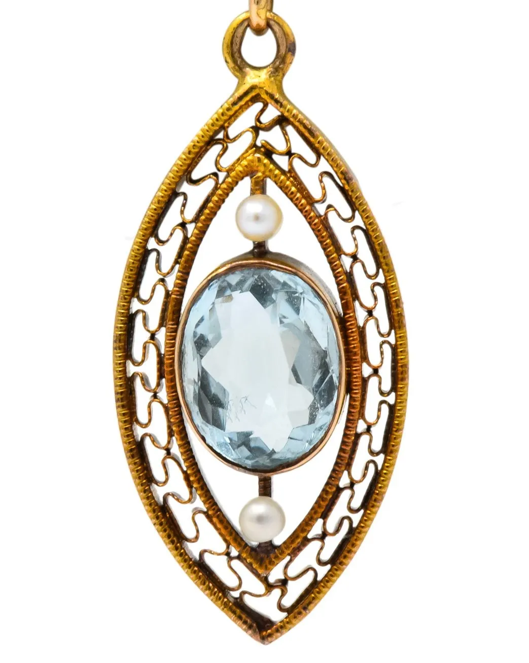 Victorian Aquamarine Seed Pearl 14 Karat Gold Pendant