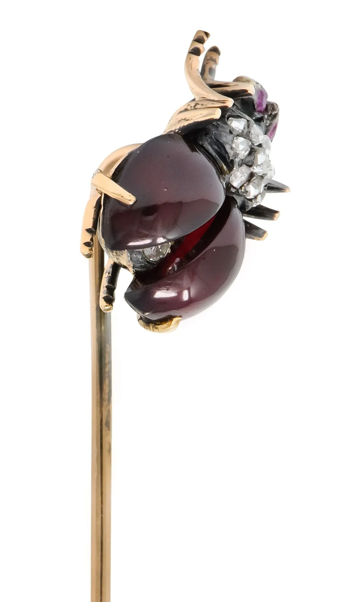 Victorian Garnet Diamond Ruby Silver-Topped 18 Karat Gold Fly Insect Stickpin