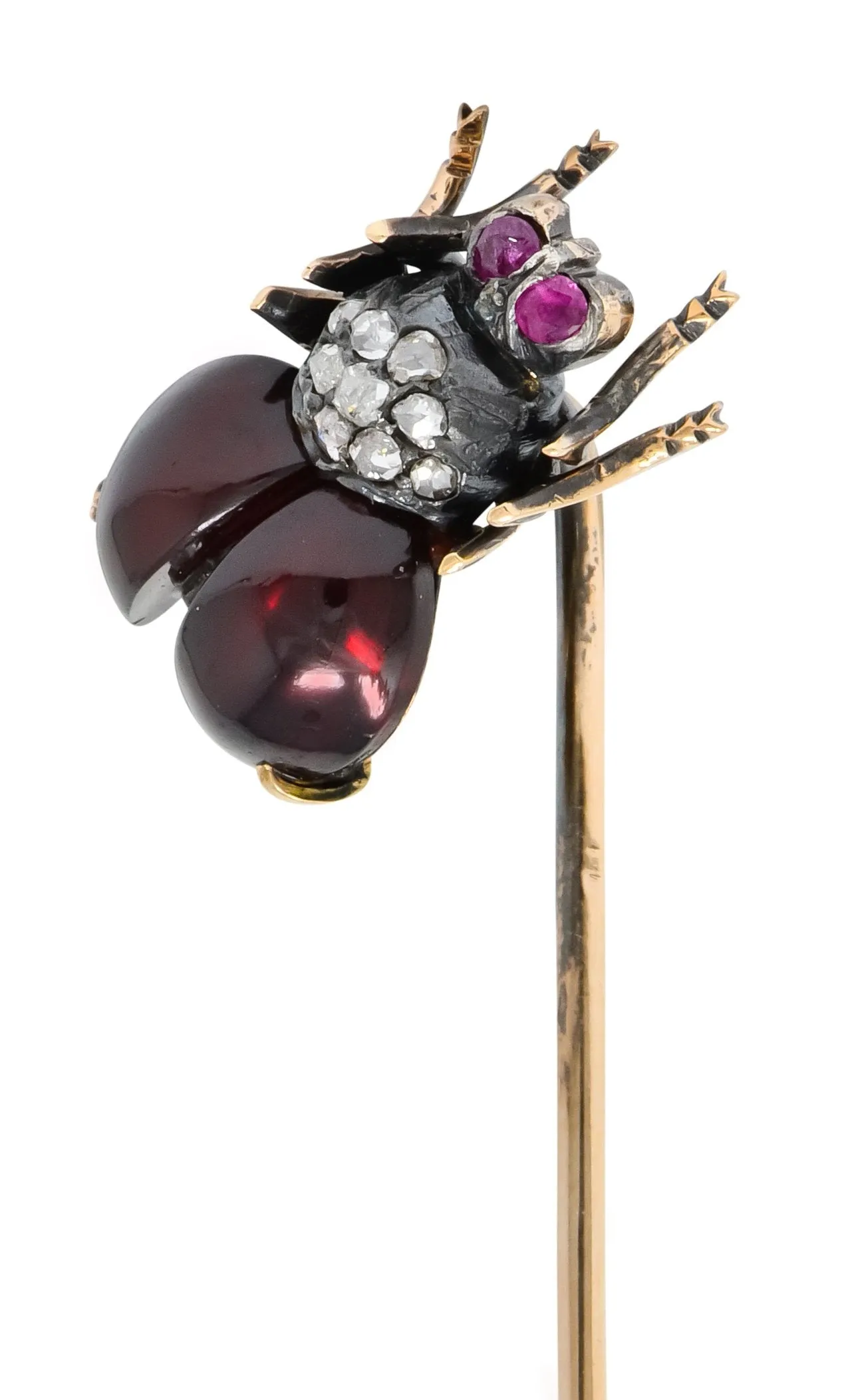 Victorian Garnet Diamond Ruby Silver-Topped 18 Karat Gold Fly Insect Stickpin