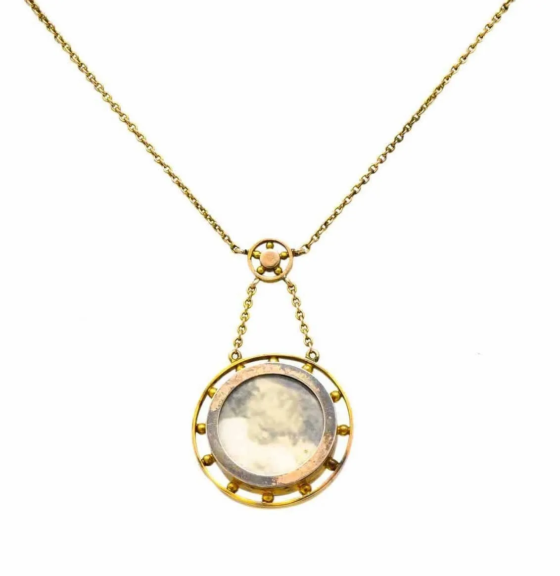 Victorian Pearl Enamel 14 Karat Yellow Gold Pendant Necklace