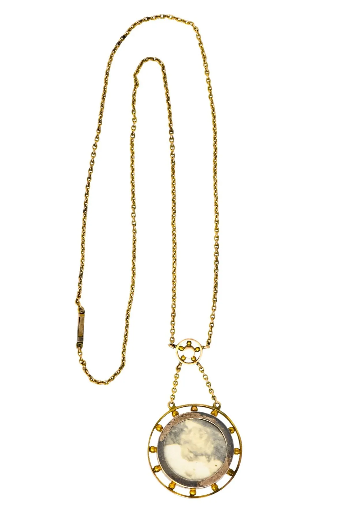 Victorian Pearl Enamel 14 Karat Yellow Gold Pendant Necklace