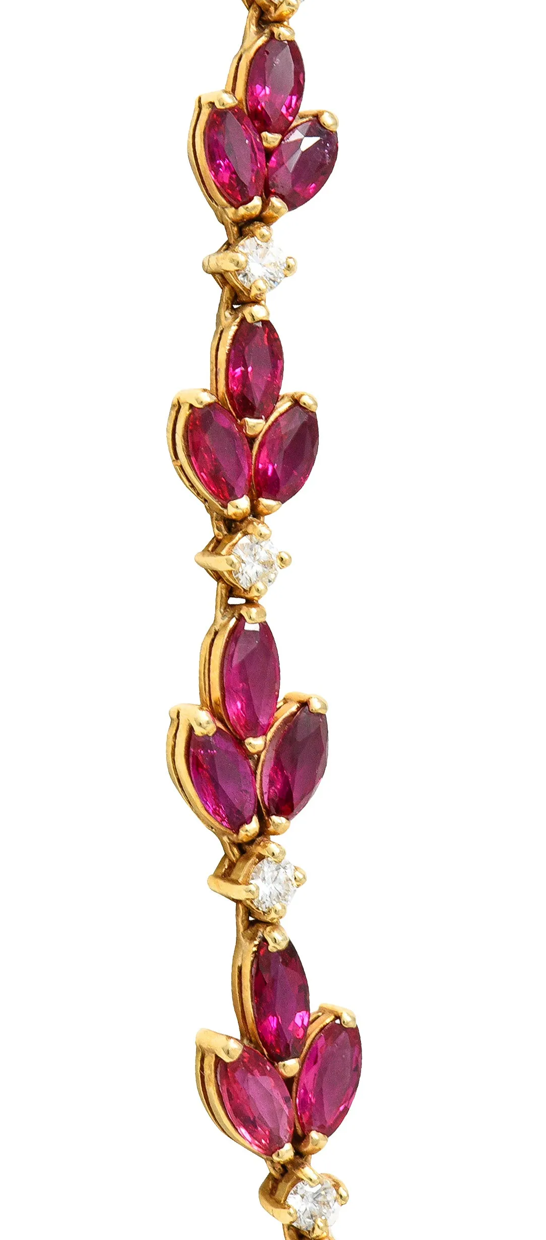 Vintage 11.50 CTW Ruby Diamond 18 Karat Yellow Gold Floral Cluster Station Necklace