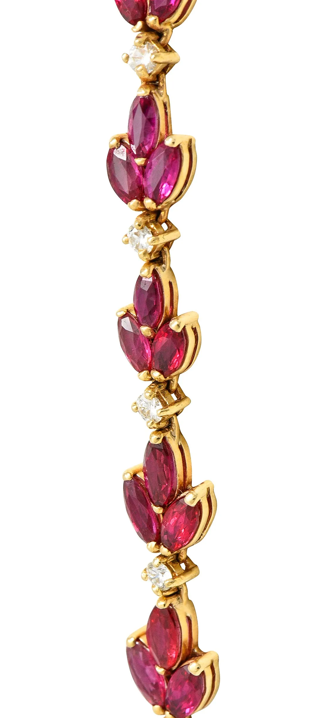 Vintage 11.50 CTW Ruby Diamond 18 Karat Yellow Gold Floral Cluster Station Necklace