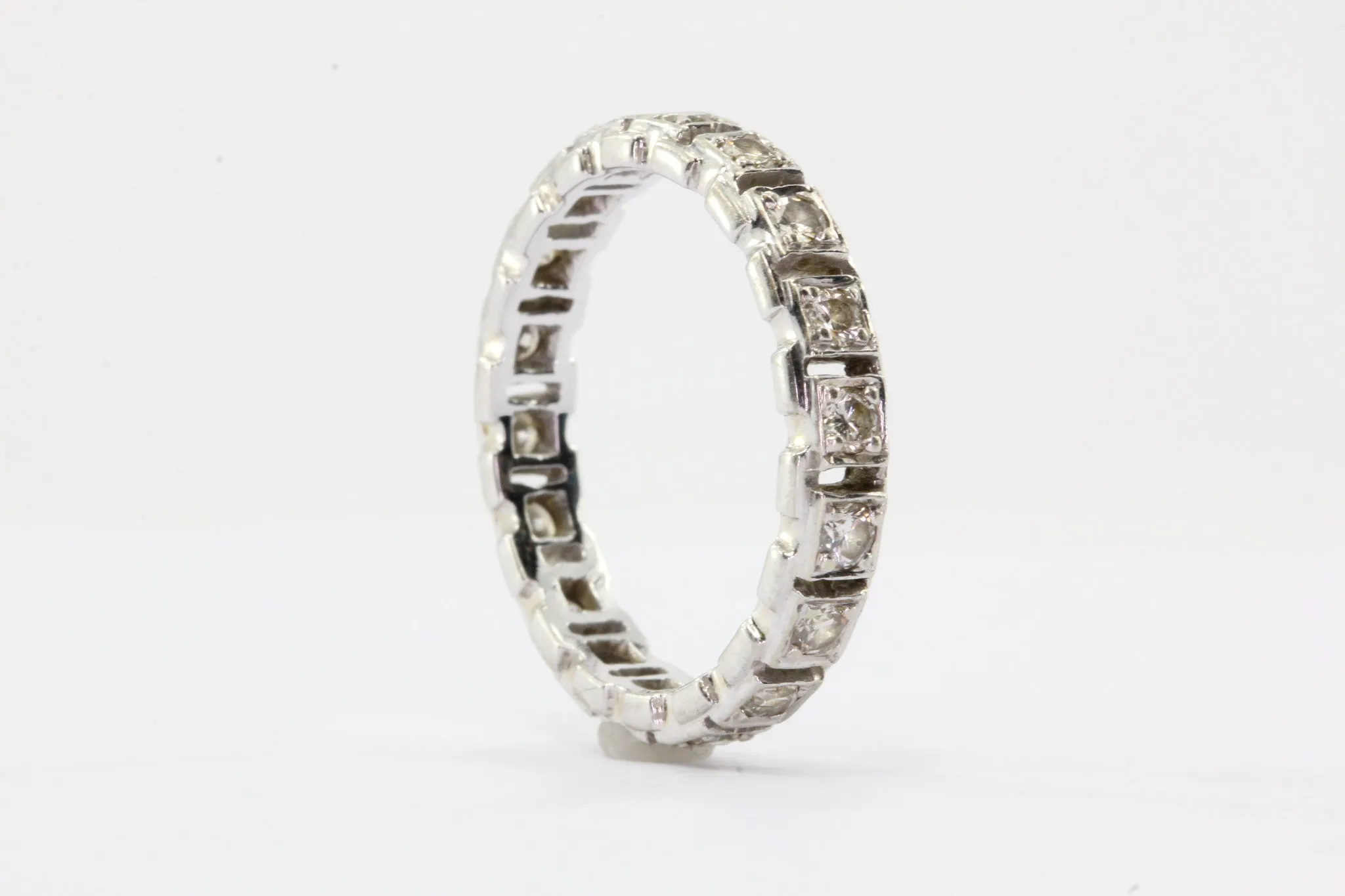 Vintage 14K White Gold 1 CTW Diamond Station Eternity Band Ring