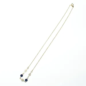 Vintage 1970s Minimalist Lapis and Gold Filigree Geometric Station Necklace