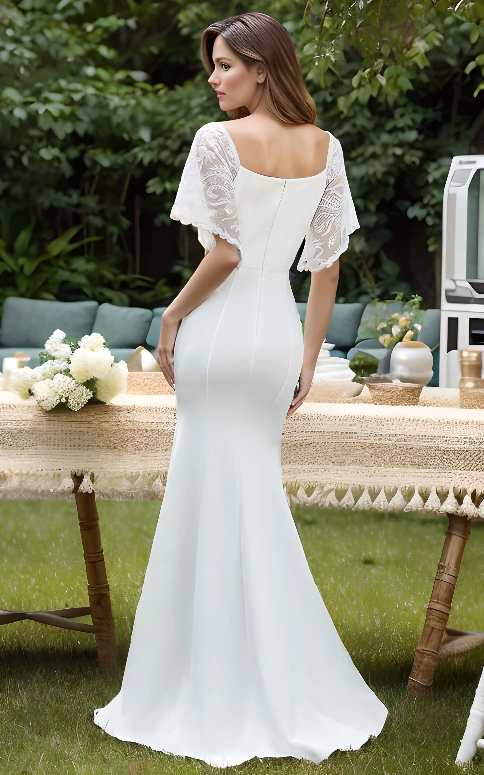 Vintage Country Boho Lace Mermaid Wedding Dress Sexy Floral Short Sleeves V-Neck Maxi Bridal Gown
