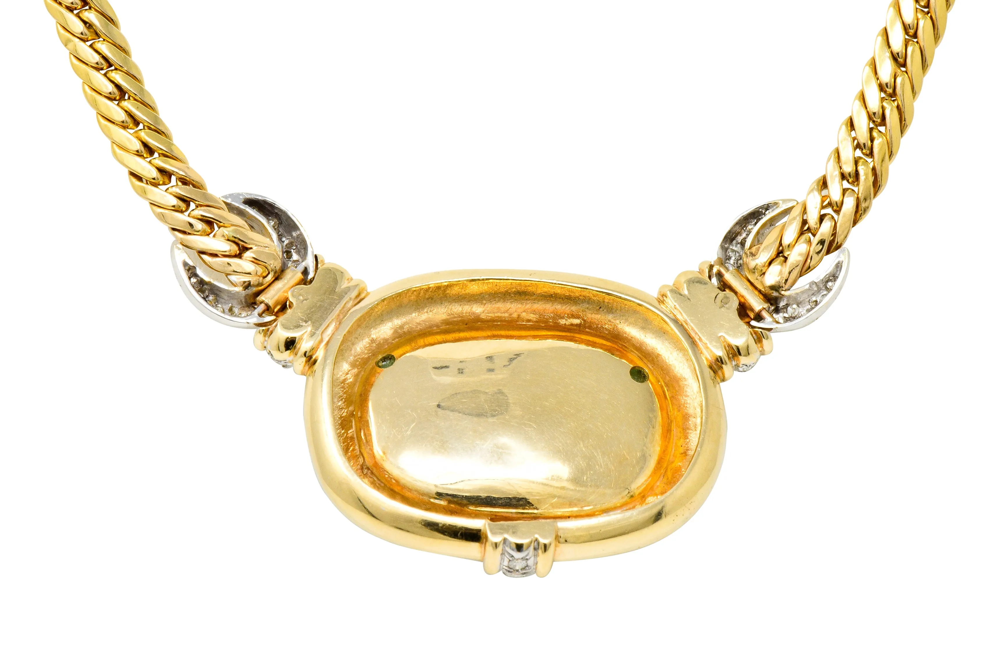 Vintage Diamond Carved Emerald 14 Karat Gold Floral Station Collar Necklace