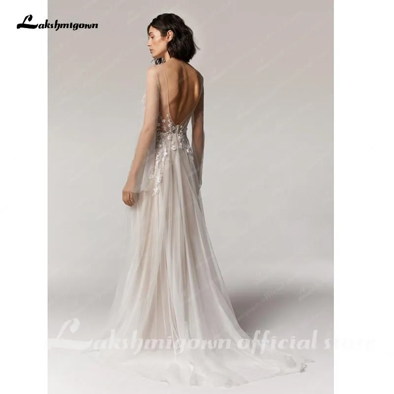 Vintage Lace Long Sleeve Bridal Dress Sexy Appliques