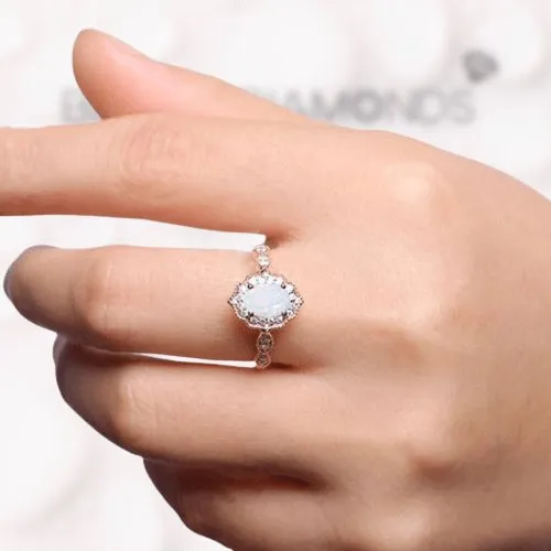 Vintage Rose Gold Oval Cut Opal Engagement Ring