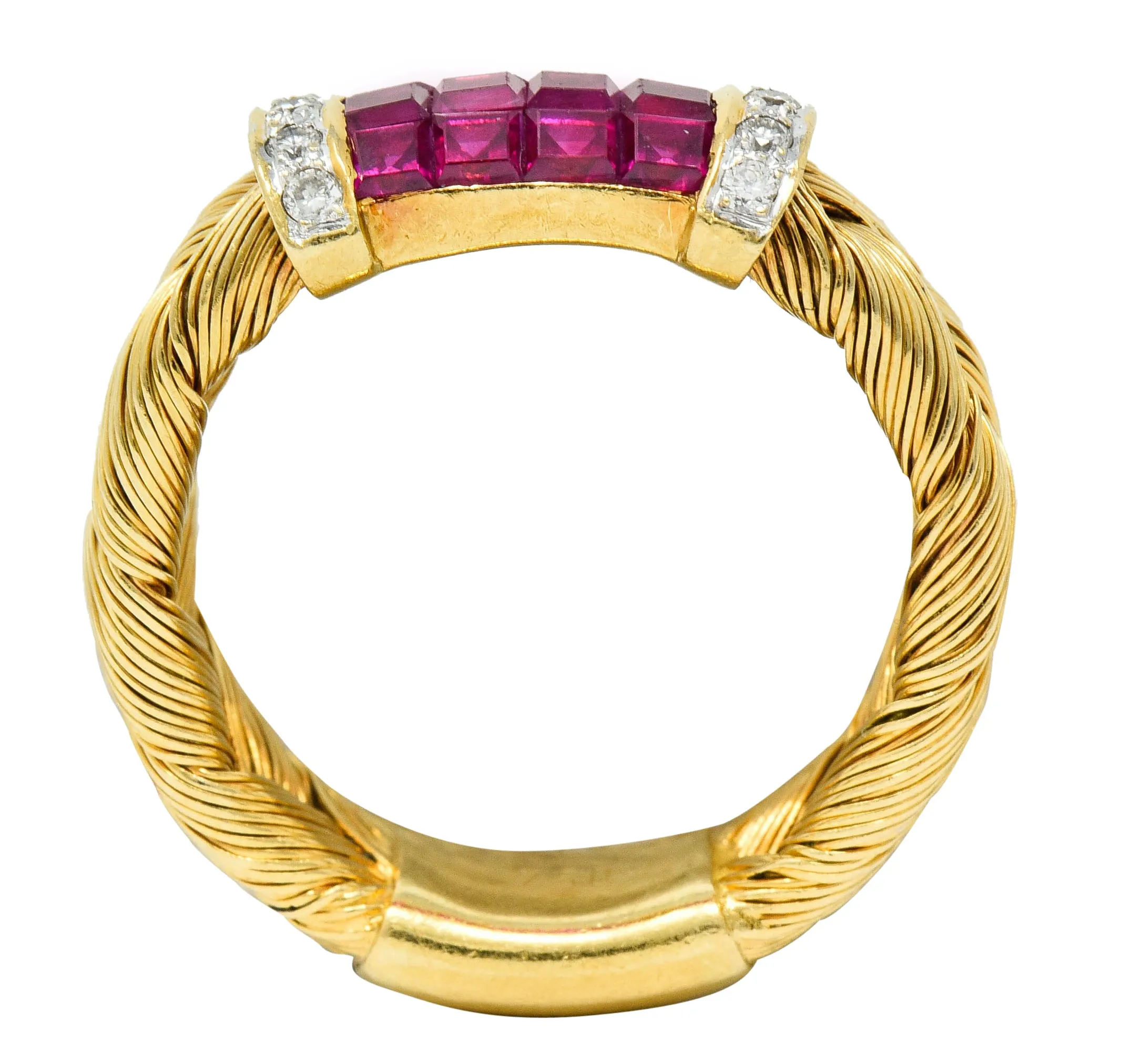 Vintage Ruby Diamond 18 Karat Gold Wheat Band Ring