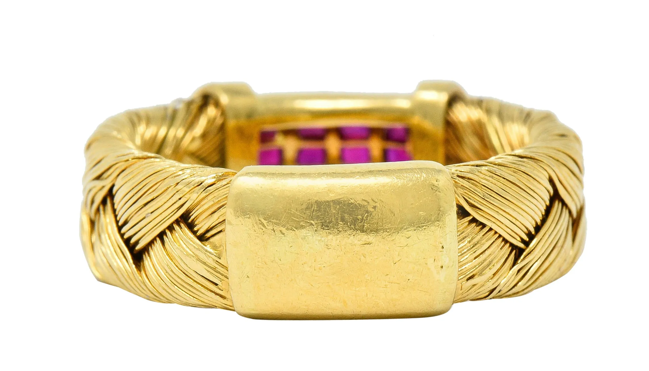 Vintage Ruby Diamond 18 Karat Gold Wheat Band Ring