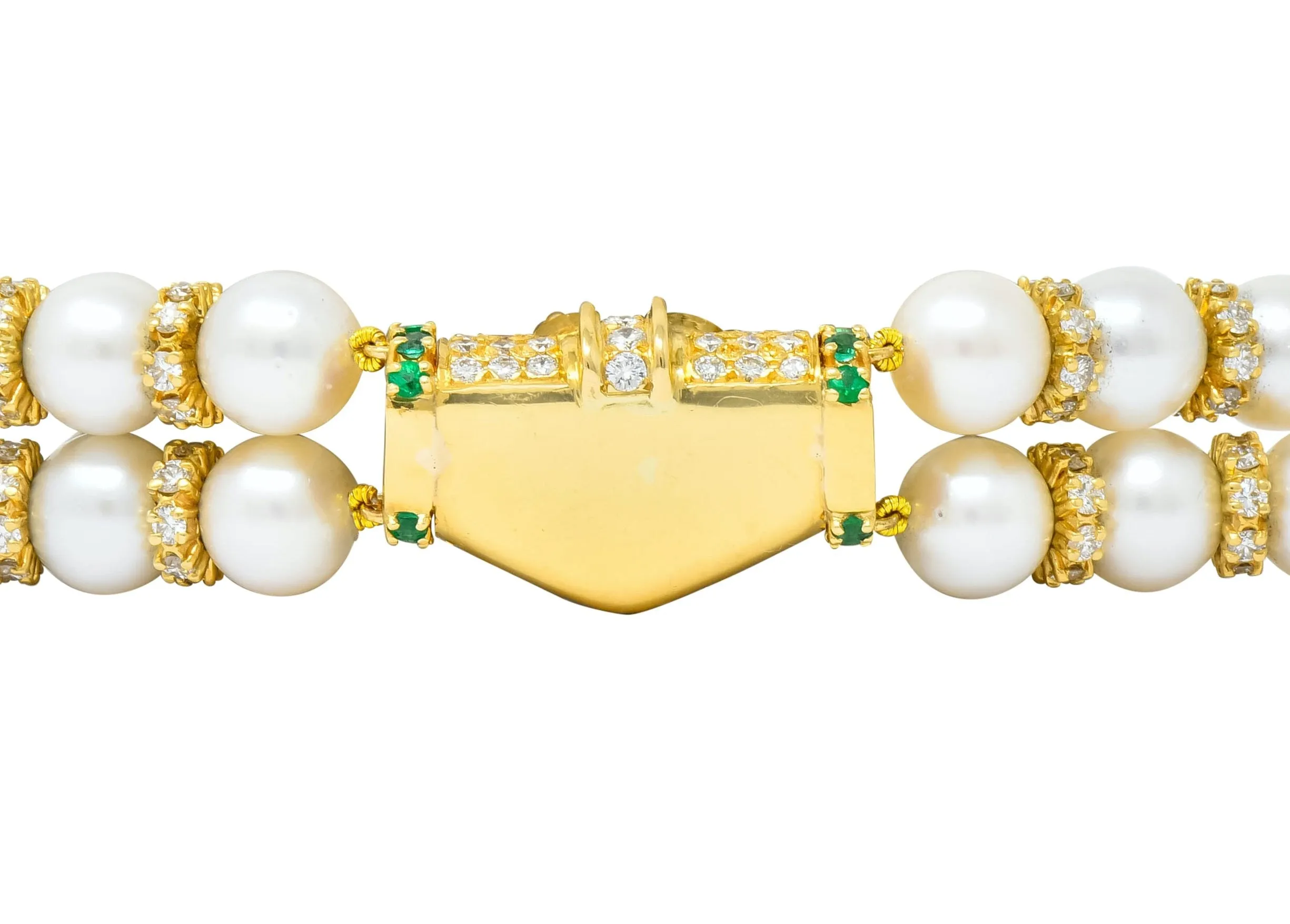 Vintage Sapphire Emerald Diamond Pearl 18 Karat Gold Heart Bracelet
